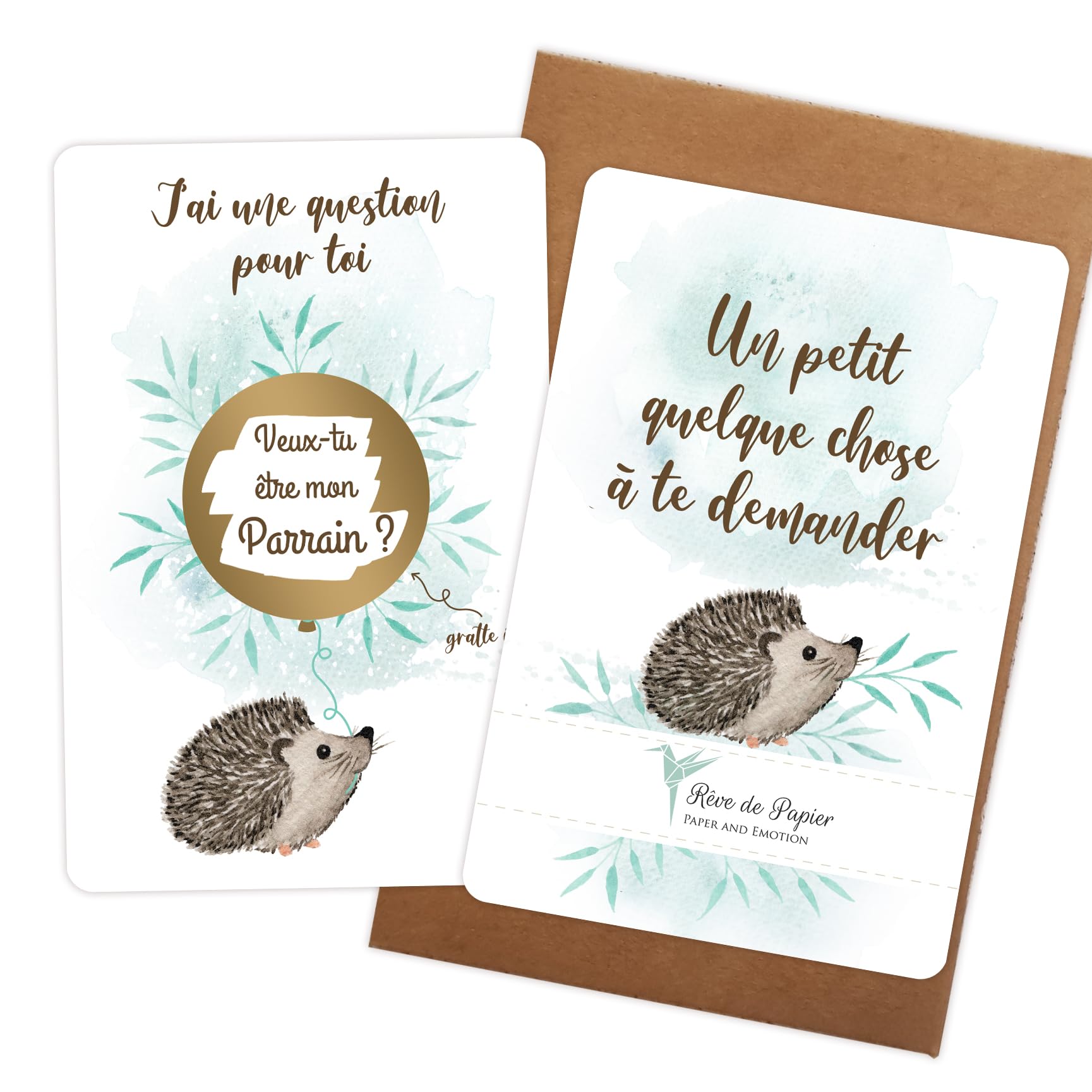 Demandes Parrain 1 carte à gratter avec enveloppes thème hérisson (Parrain)