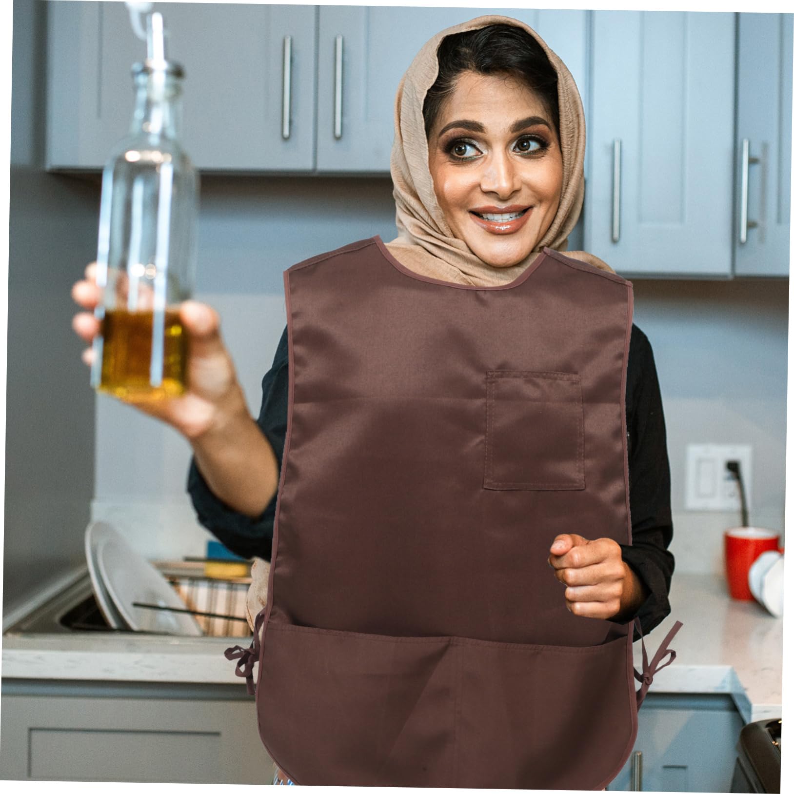IMIKEYA Delantal de Cocina y Resistente al Aceite con Lazo Lateral y Bolsillos para Cocinar y Trabajar el Hogar o Restaurante para Hombres y Mujeres