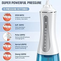 Vista 2 de Irrigador dental de agua inalámbrico para dientes – Irrigador oral portátil y recargable de 11.8 fl oz con 5 modos, 6 puntas reemplazables – IPX7