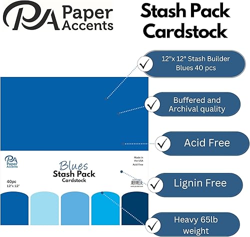 Miniatura 2 de PA Paper Accents - Paquete de cartulina de 12 x 12 pulgadas, color azul, para hacer tarjetas, álbumes de recortes, impresión, quilling y