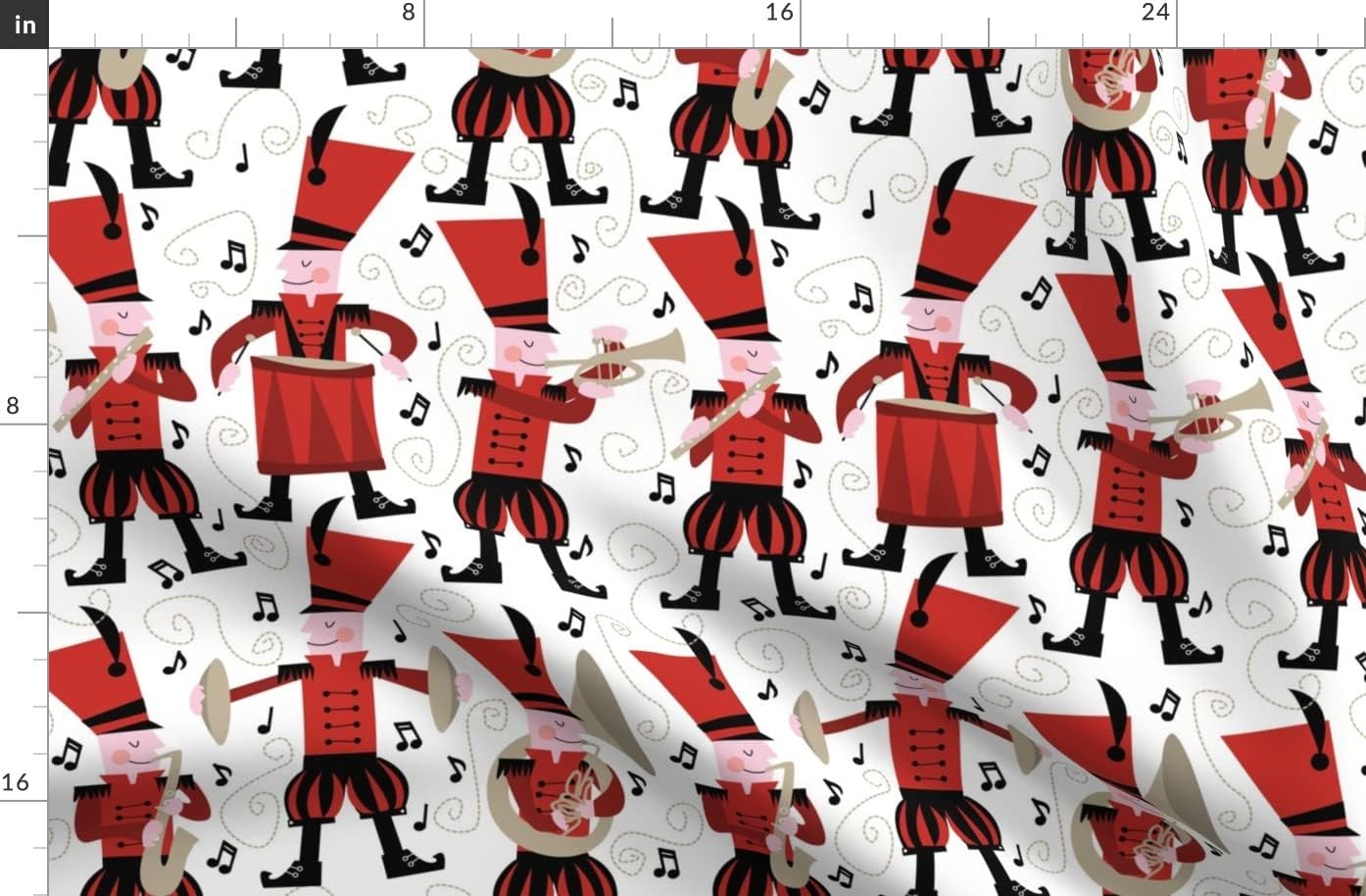Spoonflower Fabric - Marching Band Music Drum Trumpet Red Black White Printed on Organic Cotton Sateen Fabric by The Yard - Sewing Quilting Apparel Home Decor