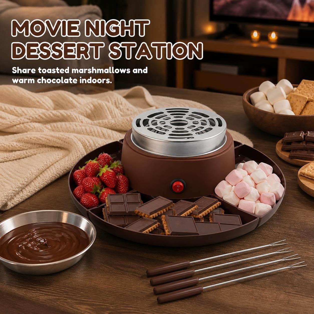 Juego de fondue de chocolate y máquina for hacer S'mores 2 en 1