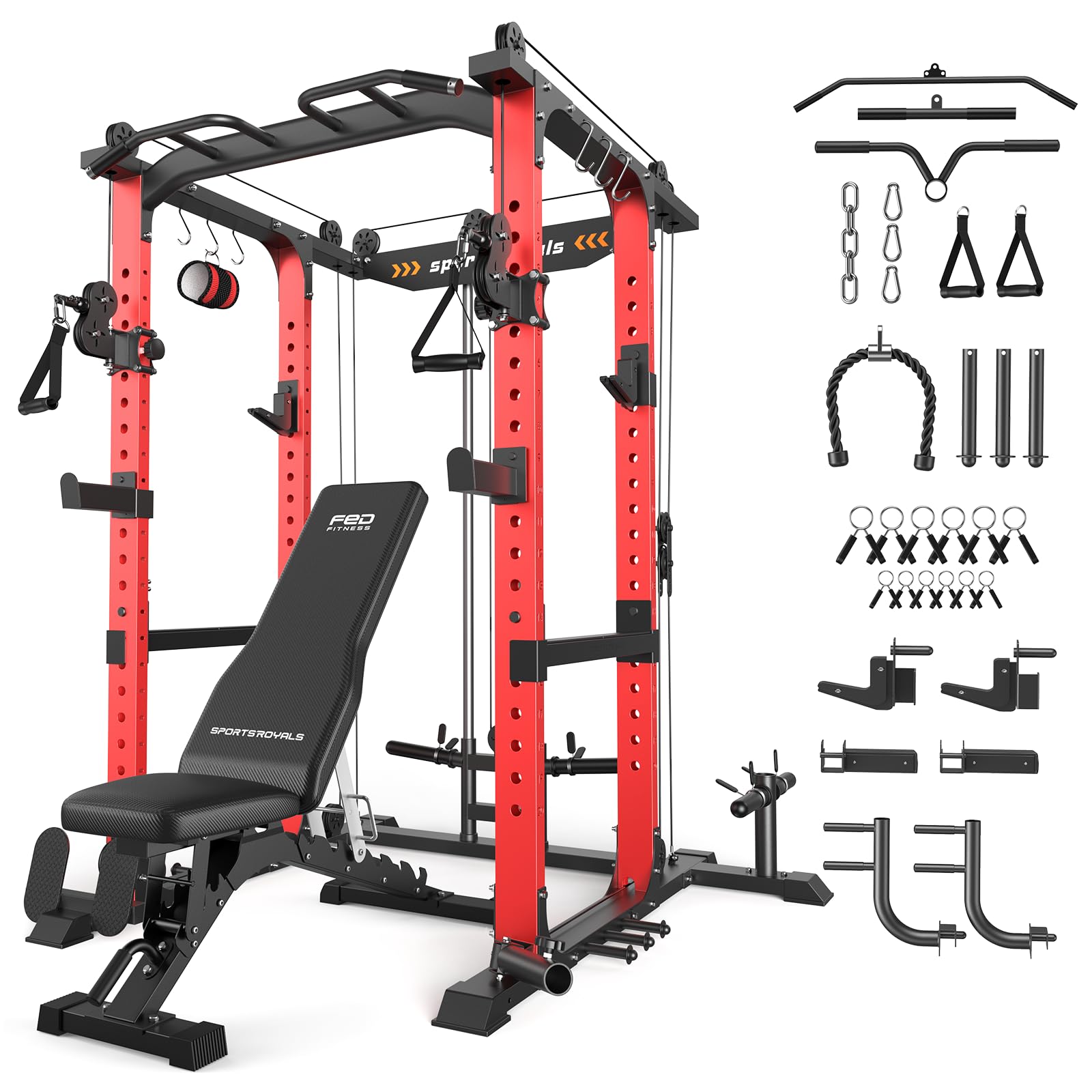 Sportsroyals Power Cage, 1600LBS Squat Rack with Cable Crossover System