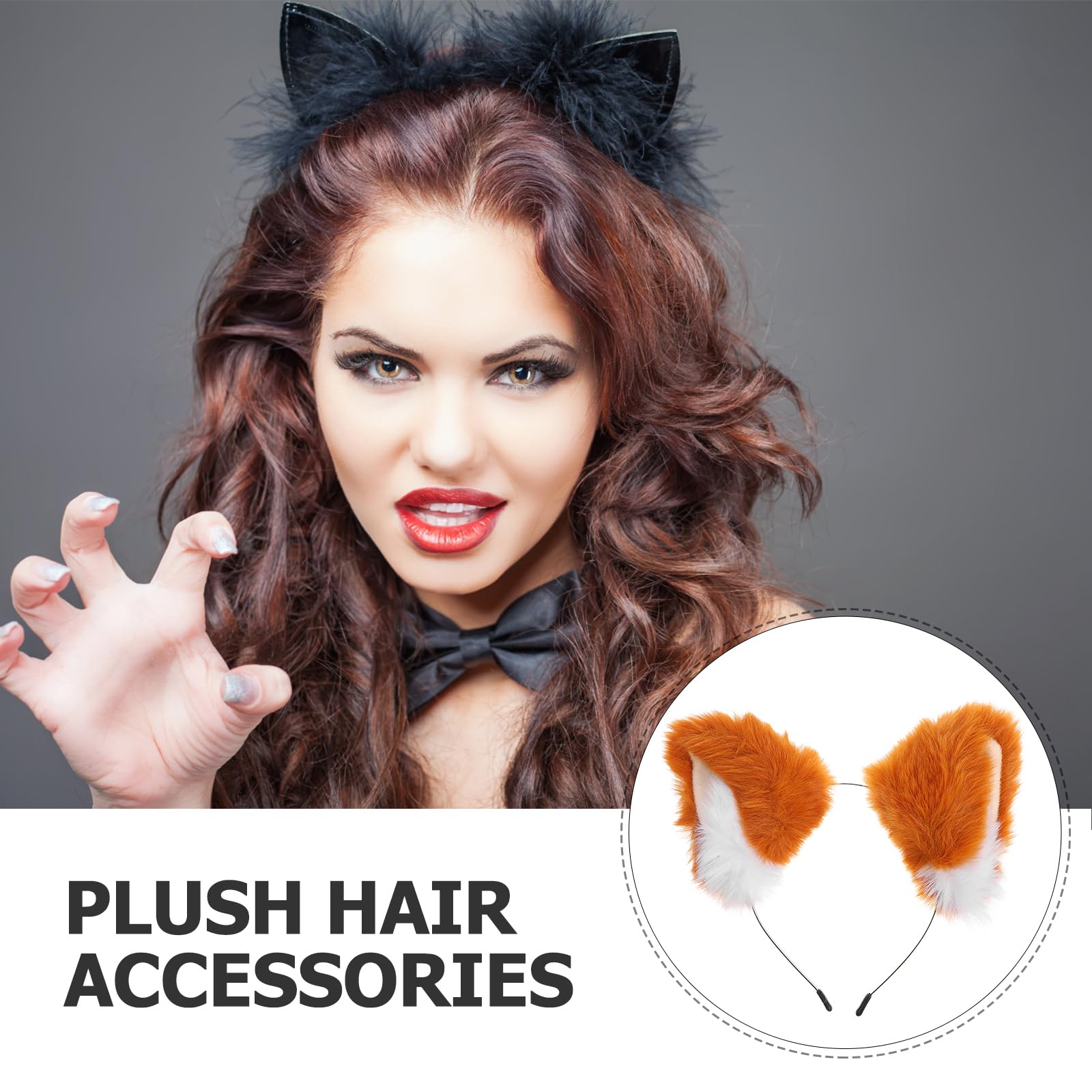 Furry Cat Ear Wolf Hairband Plush Ears Animal Cosplay Party Costume Accessory for Halloween, Colore 3, Width: 18 centimeters - Image 3