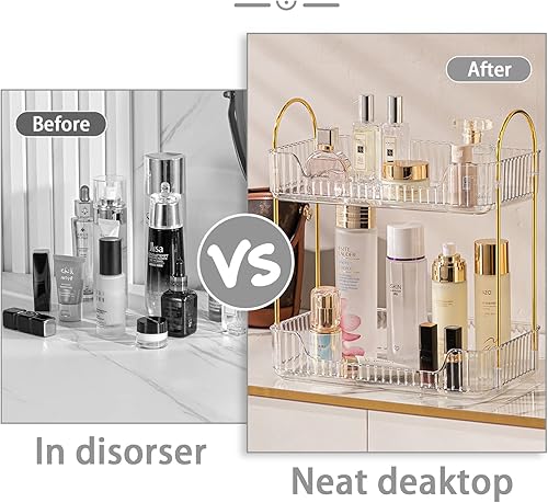 Vista 4 de Estantería de 2 niveles transparente para encimera - Organizador para baño y cocina, estante para cosméticos y maquillaje, estante para especias