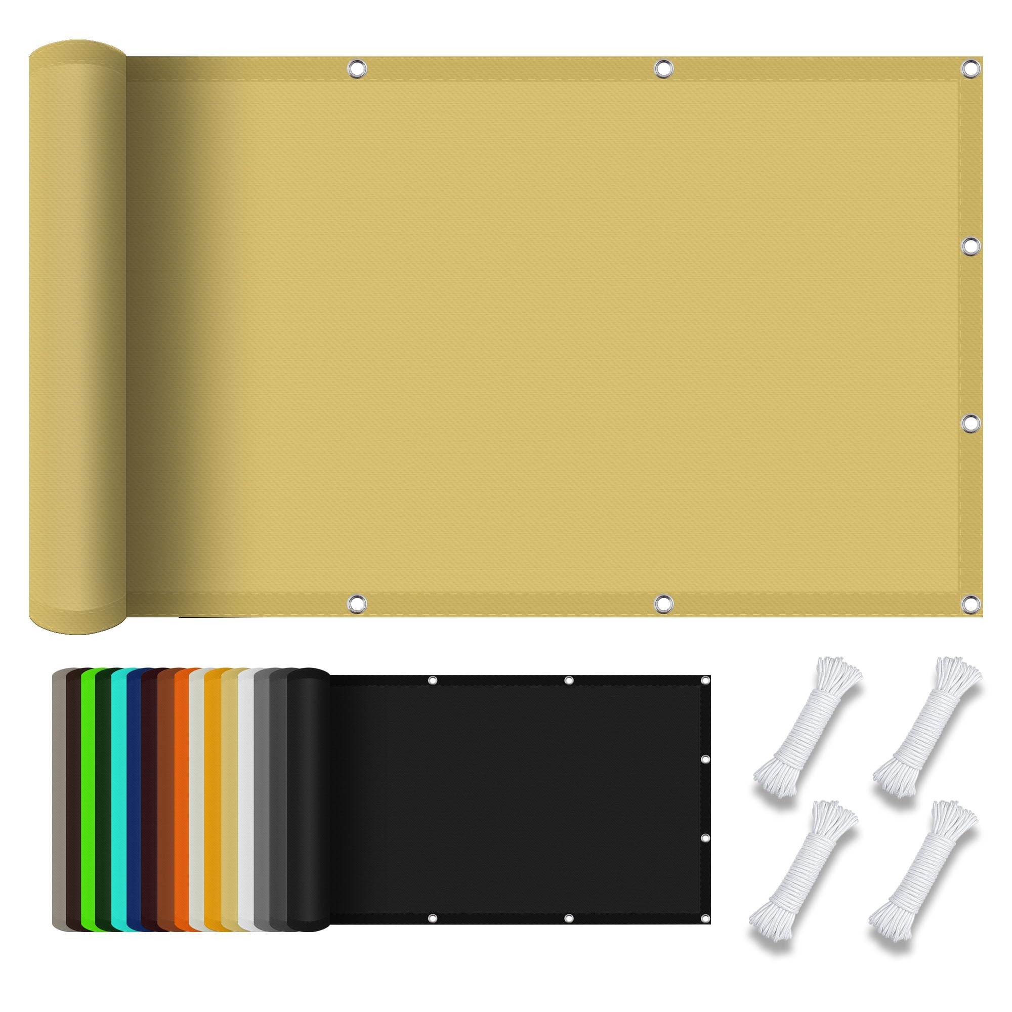 Voile d'ombrage rectangulaire 140x800 cm jaune sable pour balcon