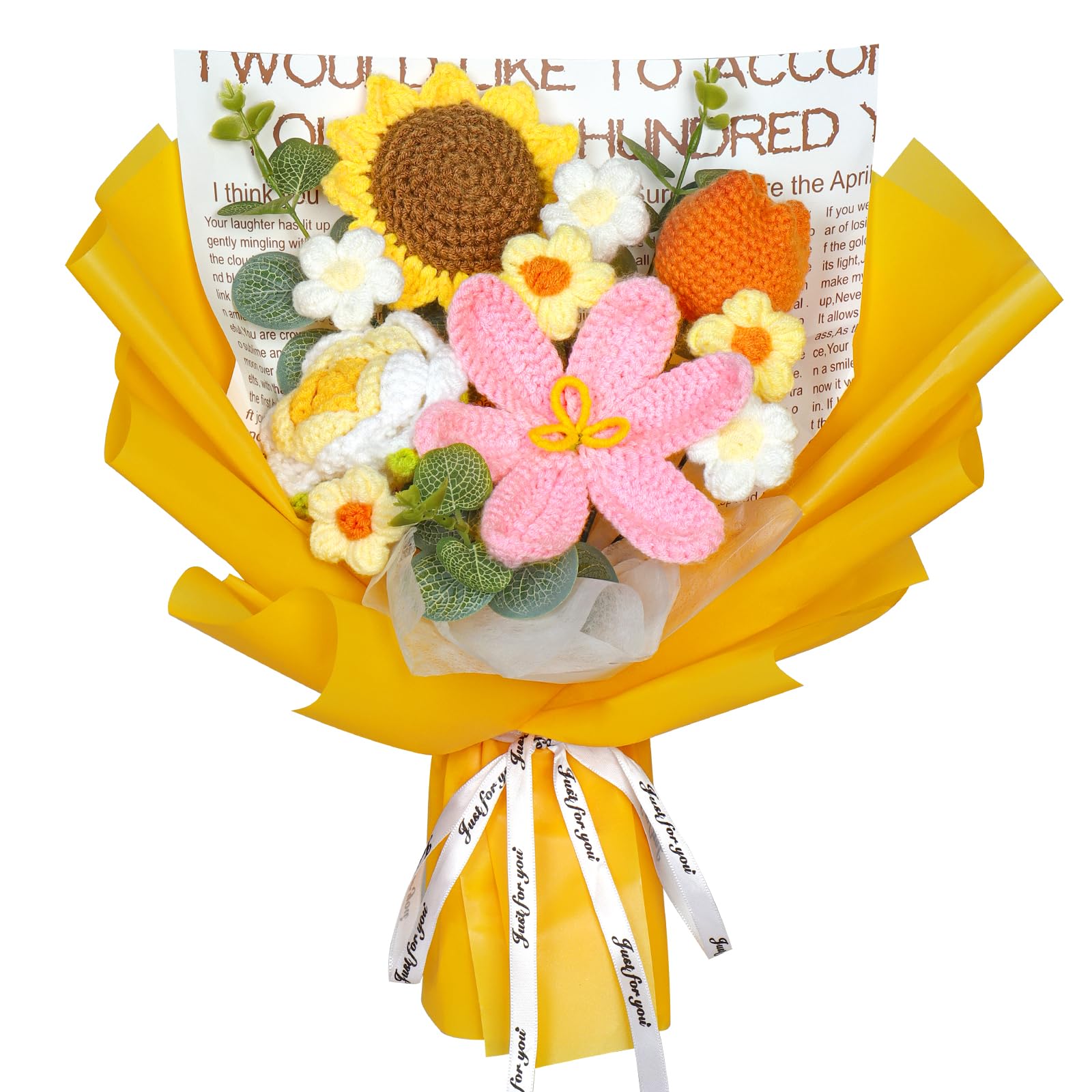 ASTNIC Gehäkelte Blumen, Handgefertigter Blumenstrauß, Künstlich Tulpe Sonnenblume Rose Blumen für Frauen Freunde Mutter Oma, Muttertag Valentinstag Geburtstag Wohnkultur (Orange)