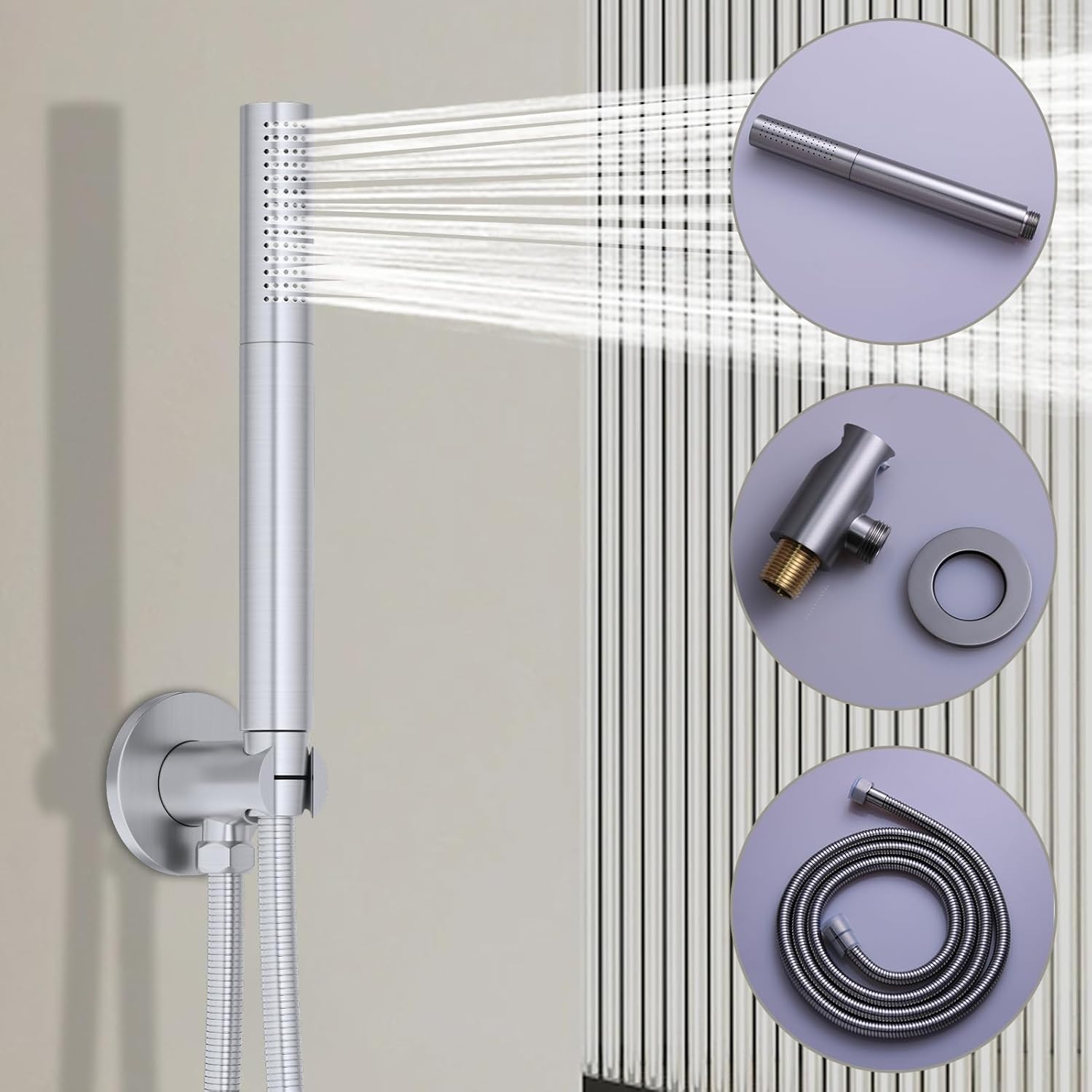 Bathroom Brass High Pressure 2 In 1 Function Handheld Shower Head Sprayer Wand With 79 Inch Hose Holder (Brushed Nickel)