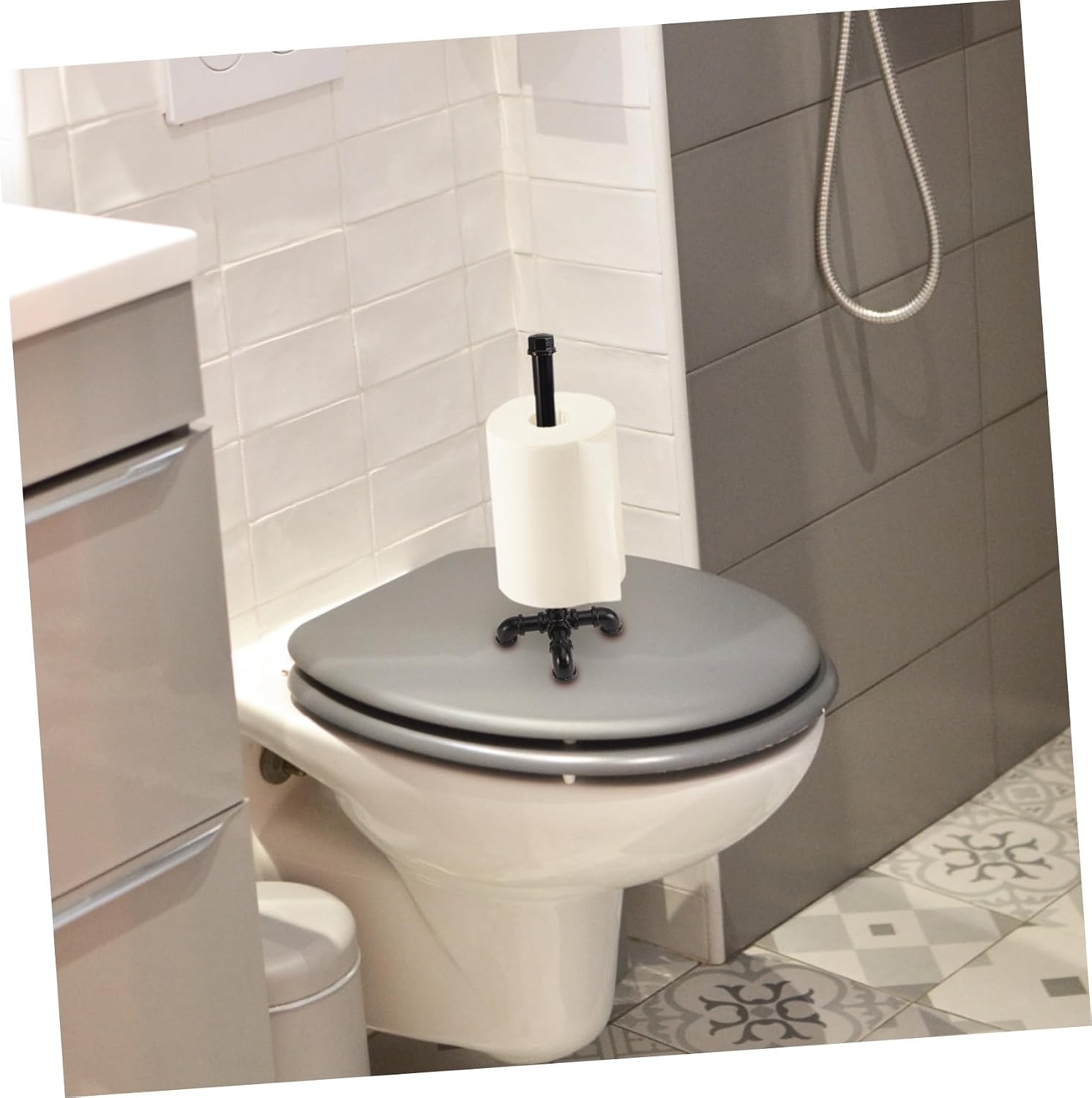 Metal Base Paper Towel Roll Holder Industrial Style Tissue Rack for Kitchen and Bathroom Stable Desktop Napkin Dispenser with Minimalist Black Metal Design Easy to Clean and Use