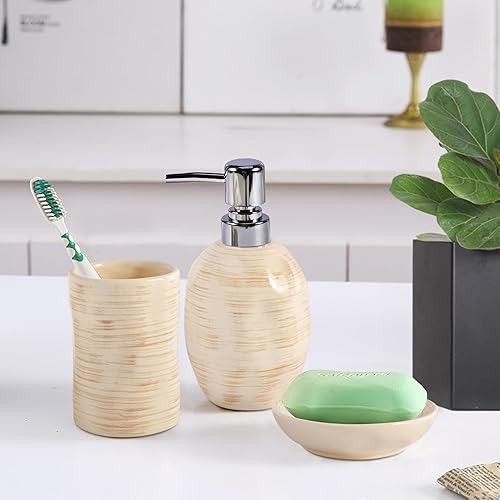 Miniatura 5 de Juego de 3 accesorios de baño, accesorios de baño de cerámica completos soportes para cepillos de dientes, dispensador de jabón, jabonera,