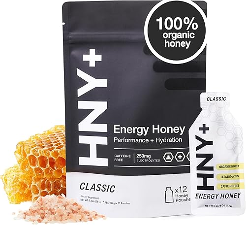 HNY+ Natural Honey Energy Gels, Gel energético a base de miel orgánica cruda con electrolitos y cafeína, Goos para entrenamiento y correr, con
