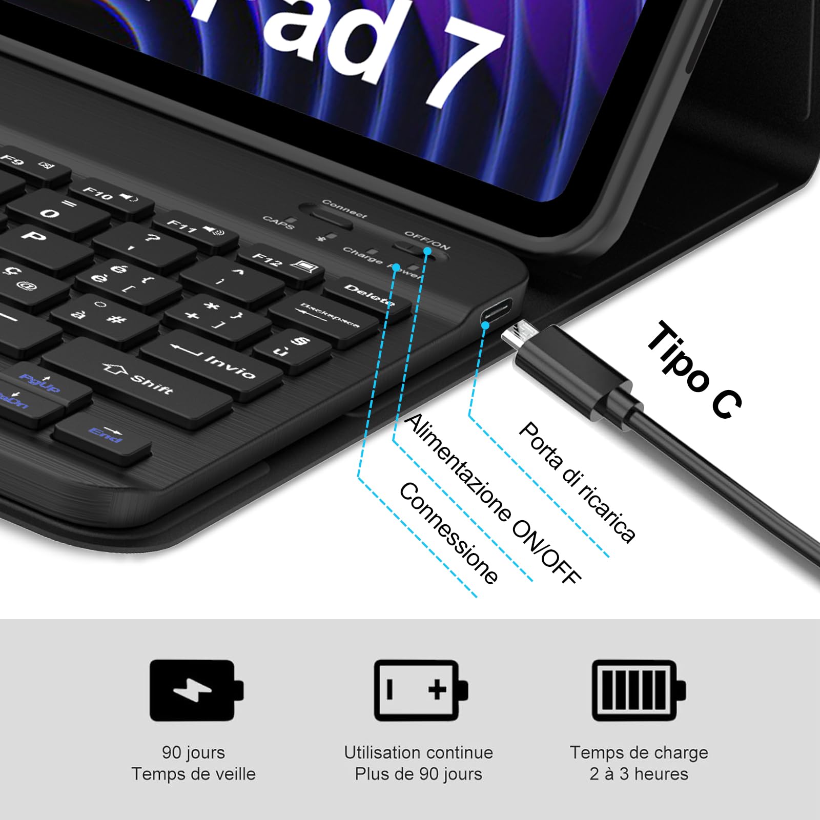 WINCHKING Custodia con Tastiera per Xiaomi Pad 8/8 Pro 11.2", Cover Magnetica Rimovibile Tastiera per Xiaomi Pad 7/8 11.2 Pollici, Italiano QWERTY Layout, Nero