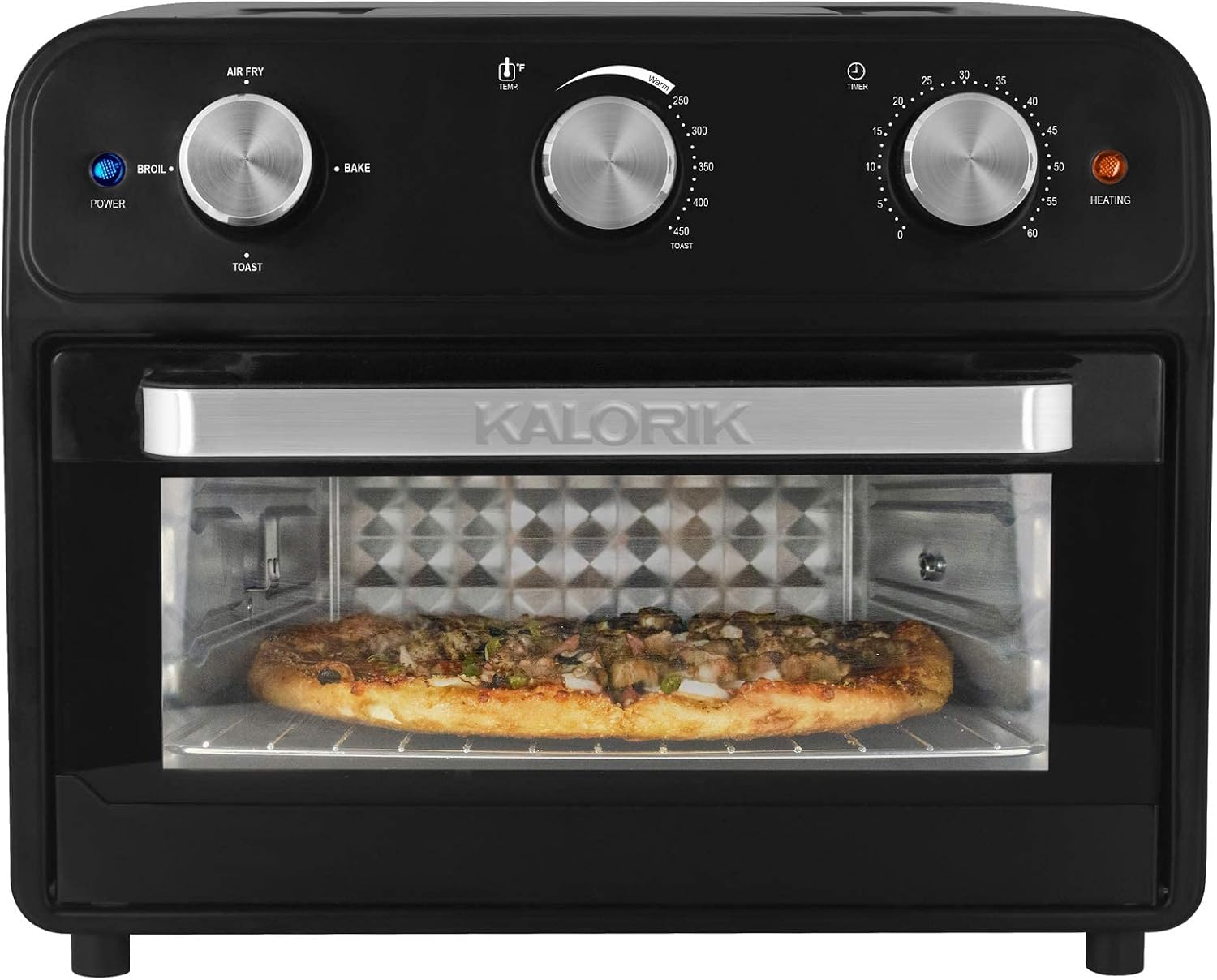 Kalorik AFO 46129 BK Air Fryer Toaster Oven with a pizza baking inside.