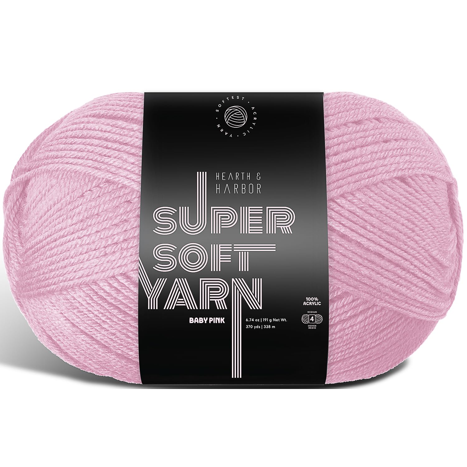 Acrylic Yarn for Crocheting &amp; Knitting – Soft Crochet Yarn for Crocheting, 370 Yards, Perfect for Crafts &amp; Amigurumi, Medium Worsted Weight 4, Baby Pink