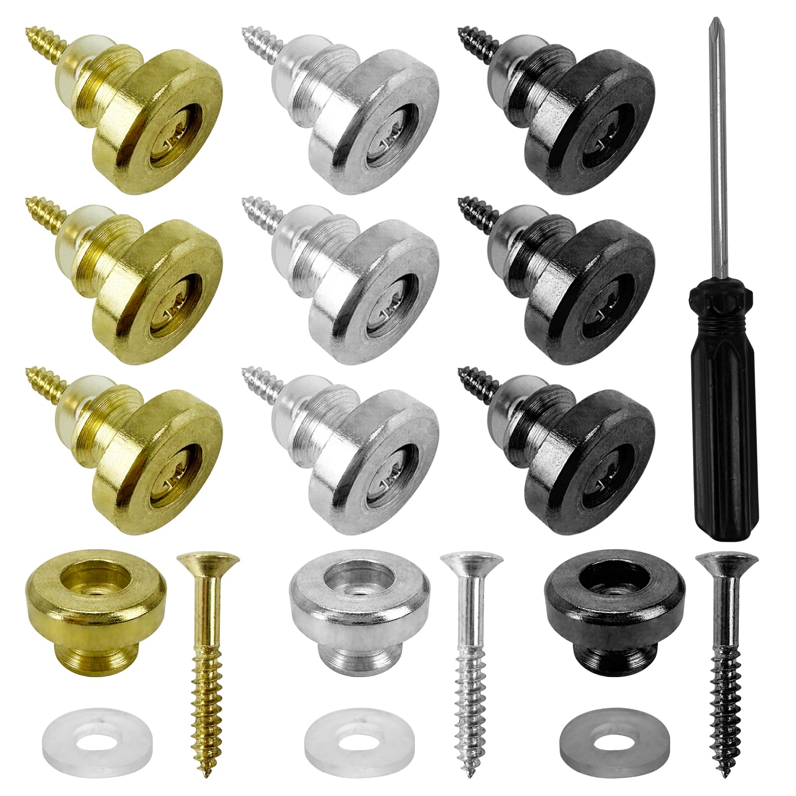 12Pcs Guitar Strap Locks Guitar Strap Button Lock Pins Metal End Pins with Mounting Screws Anti Slipping Guitar Strap Lock Parts Accessories Music Parts for Guitar Bass Ukulele