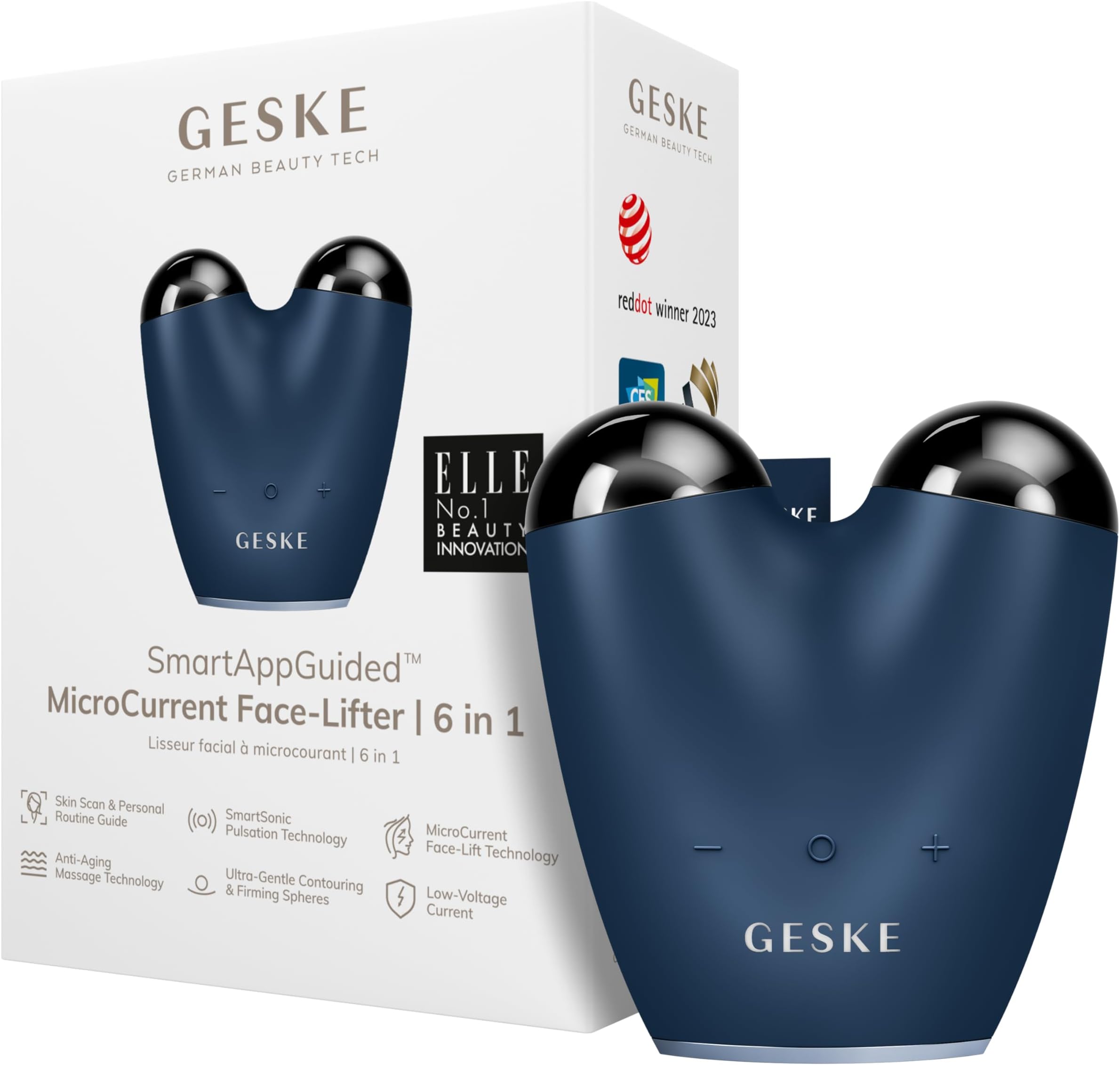 GESKE SmartAppGuided™ MicroCurrent Face Lifter | 6 in 1 | Anti-aging device | Instant face lift | Skincare tool | Remove wrinkles for firm & youthful skin | Advanced smoothing facial firmer
