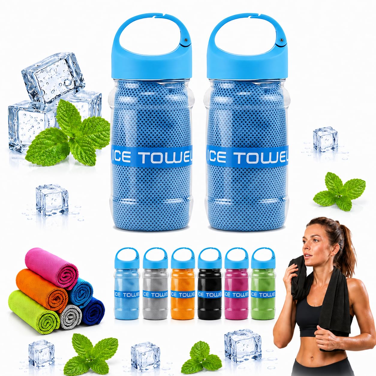 2PCS Cooling Towel - Ice Cool Microfibre Towel for Neck,Ice Cold Sports Sweat Towels for Instant Relief,Soft Breathable for Gym, Yoga, Golf, Running, Camping & Hot Weather, Stay Cool from Over Heating