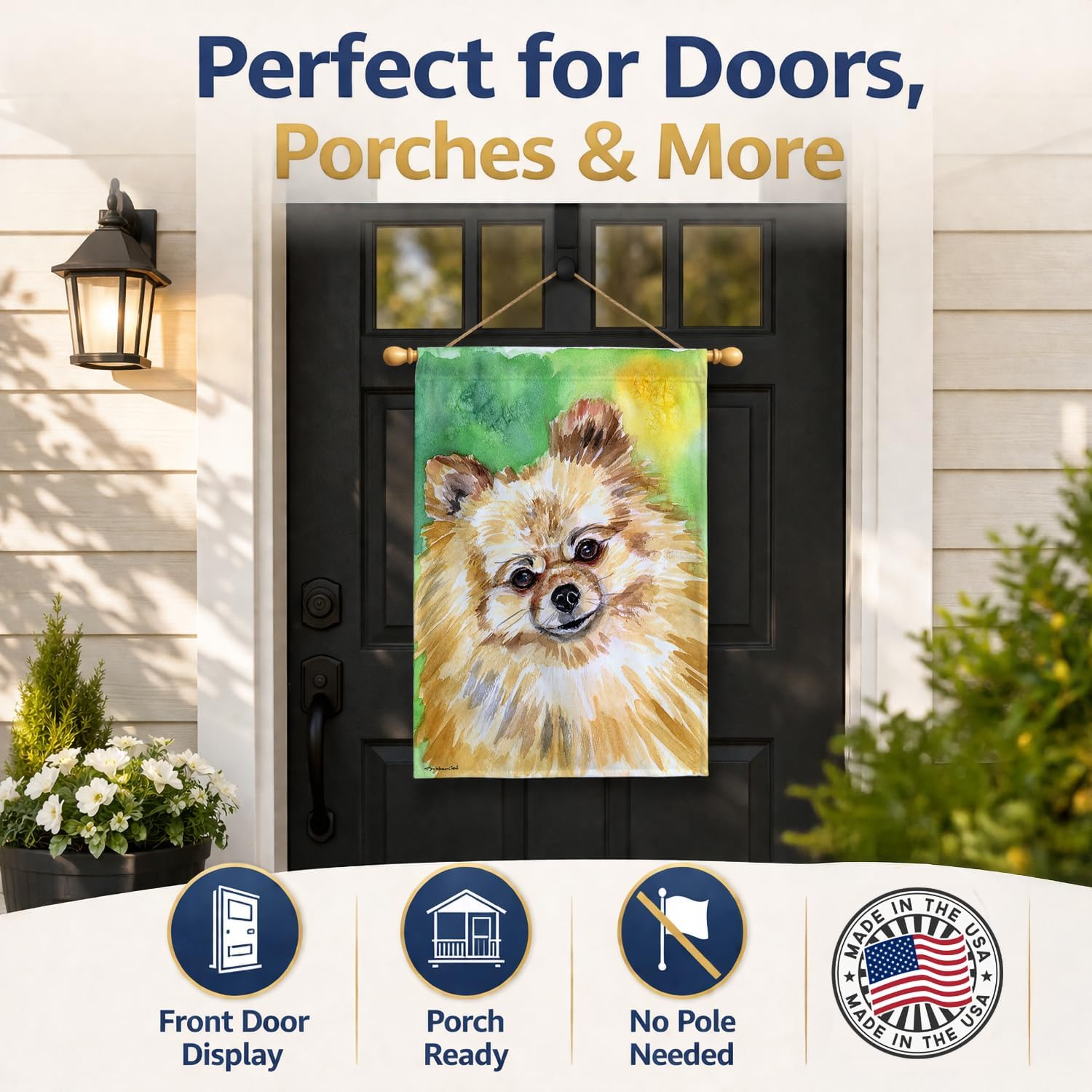 Caroline's Treasures 7393CHF Pomeranian Sissy House Flag Large Porch Sleeve Pole Decorative Outside Yard Banner Artwork Wall Hanging, Polyester, House Size, Multicolor