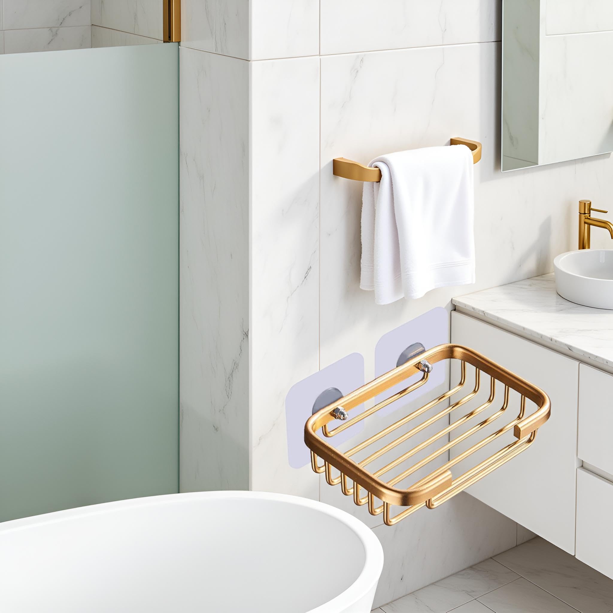 2 Portasapone Dorati Adesivi Per Doccia, Da Appendere, Senza Fori, Con Fori Di Drenaggio, Accessori Bagno