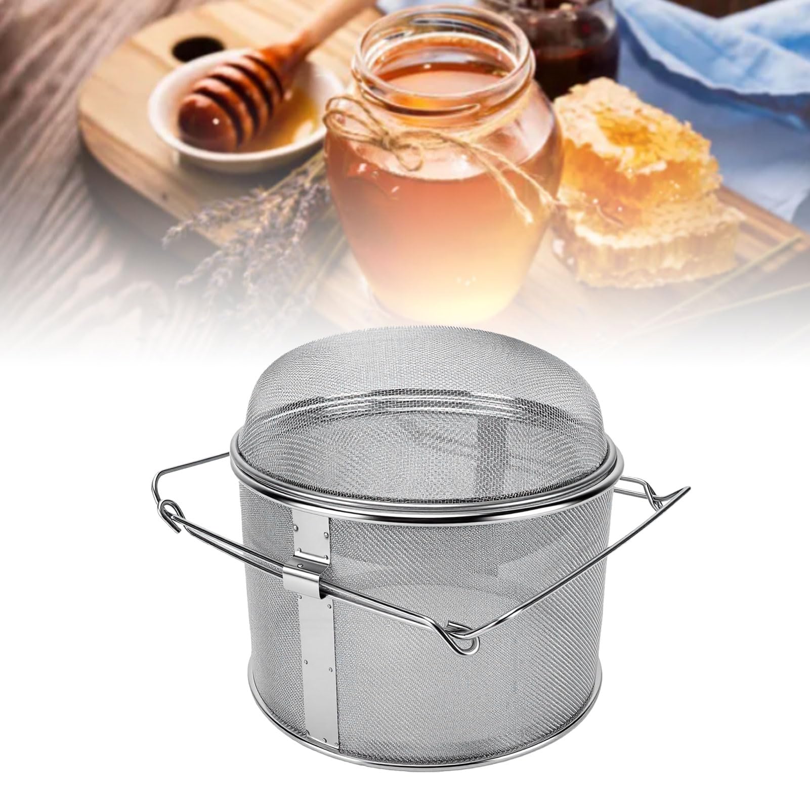 Fockety Filtro per mieles, filtro a doppio setaccio in acciaio inox, 32,88 oz, attrezzatura per l'estrazione del mieles per apicoltura, facile da pulire
