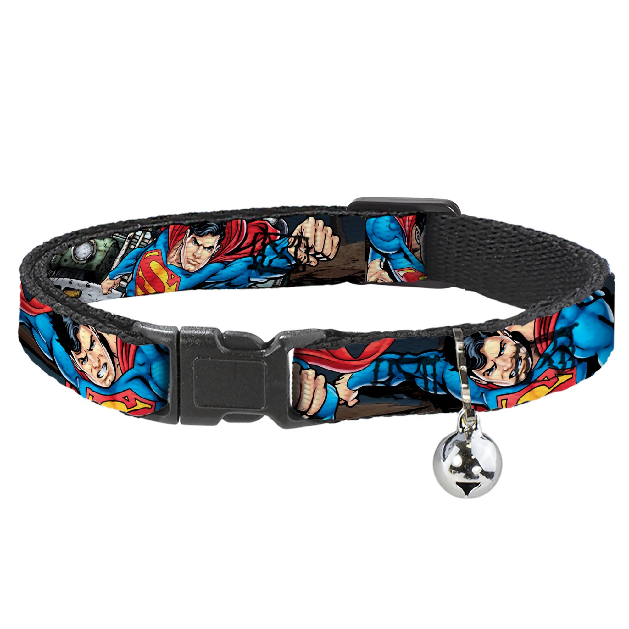 Collar para gato ajustable de Superman Metropolis Face-Off con hebilla de plumón y enganche