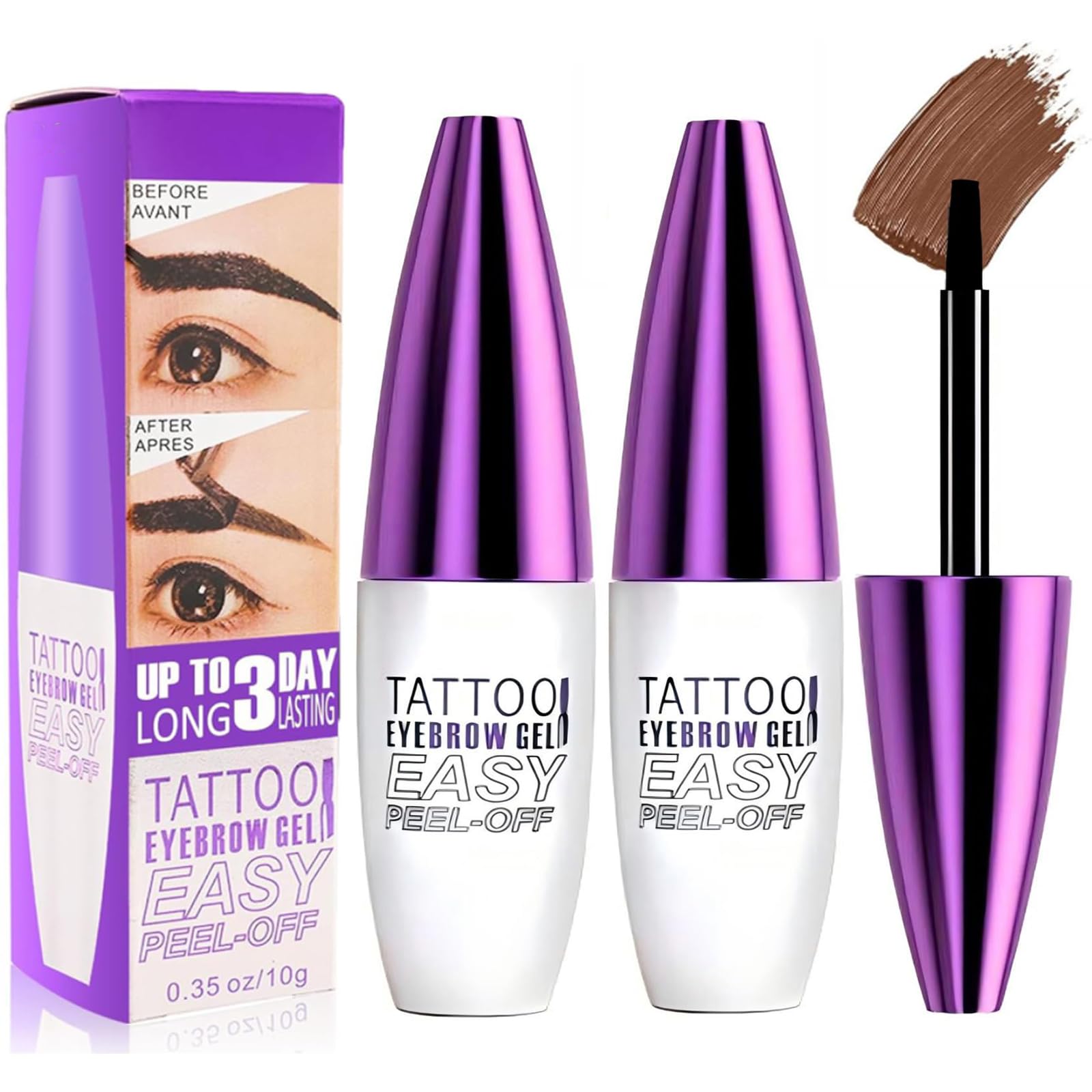 2 Pack Tattoo Eyebrow Gel Easy Peel Off, Waterproof & Sweatproof Eyebrow Tint Peel Off, Easy Peel-Off Eyebrow Gel, Suitable For All Skin Types (Light brown)