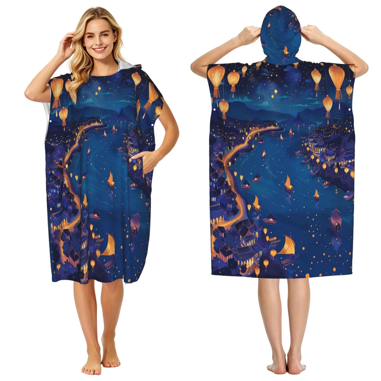 DTHKJNLSF Water Festival Adult Hooded Beach Poncho Towel