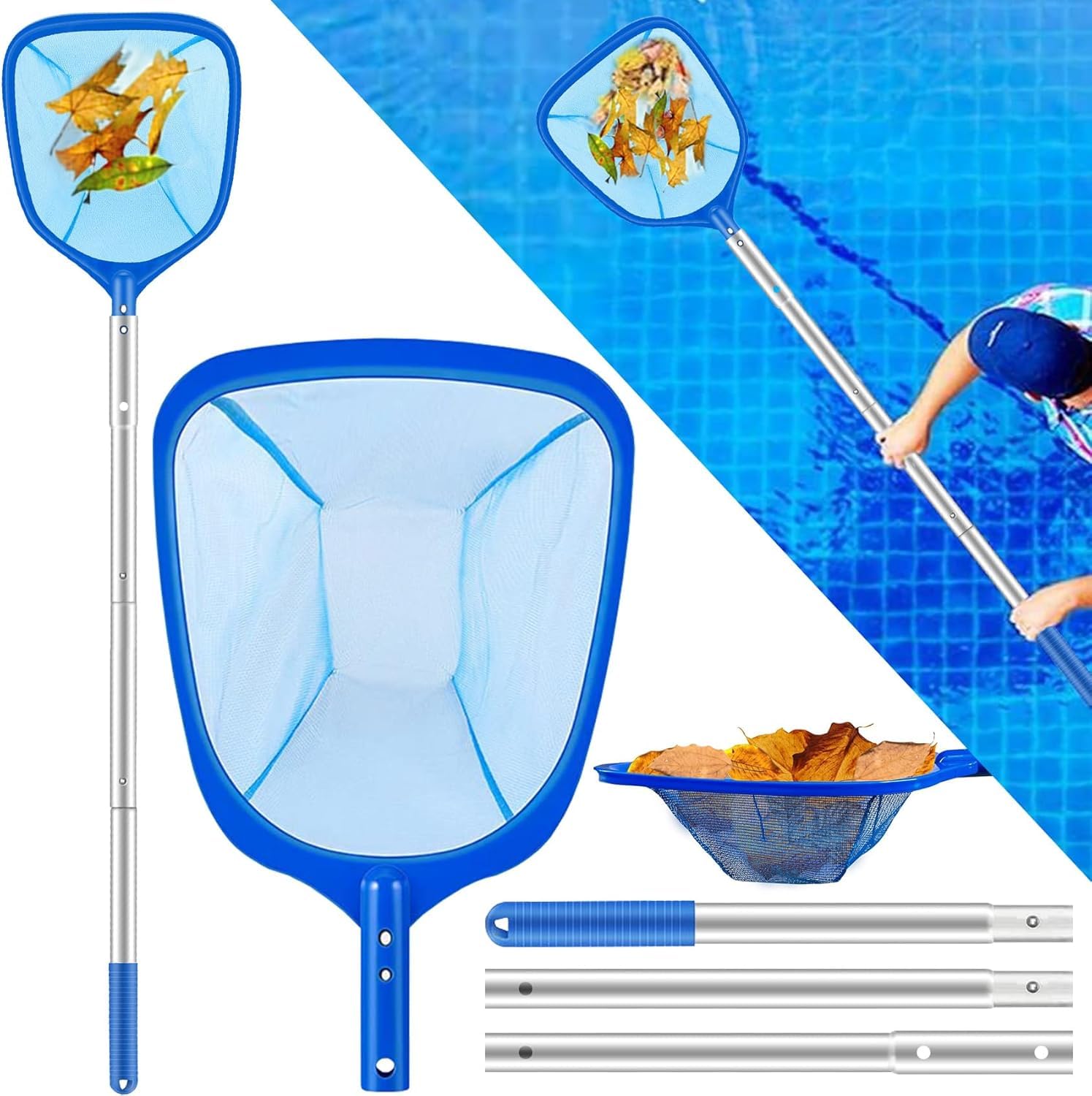 Swimming Pool Accessories Cleaning Kit – Pool Cleaning Net & Swimming Pool Cleaning Brush | Pool Cleaner Equipment for Leaves, Debris & Dirt