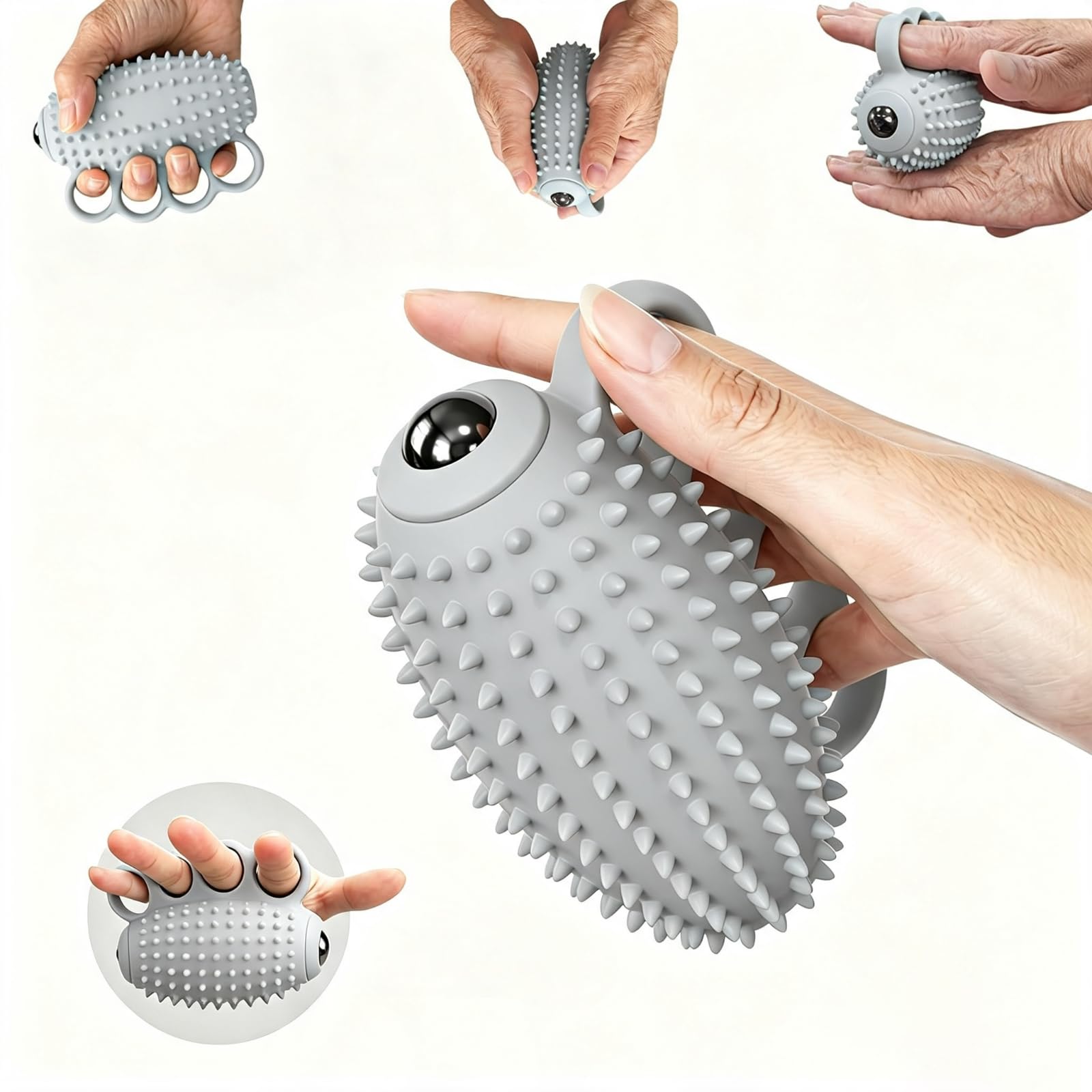 Electric Hand Grip Strengthener Finger Exercise Ball, 3 Modes Vibration Therapy Ball with Magnetic Roller, Rechargeable Silicone Hand Squeeze Ball for Stroke Recovery, Arthritis, Carpal Tunnel &amp; Stress Relief (1100mAh, 10Min Auto-Off)