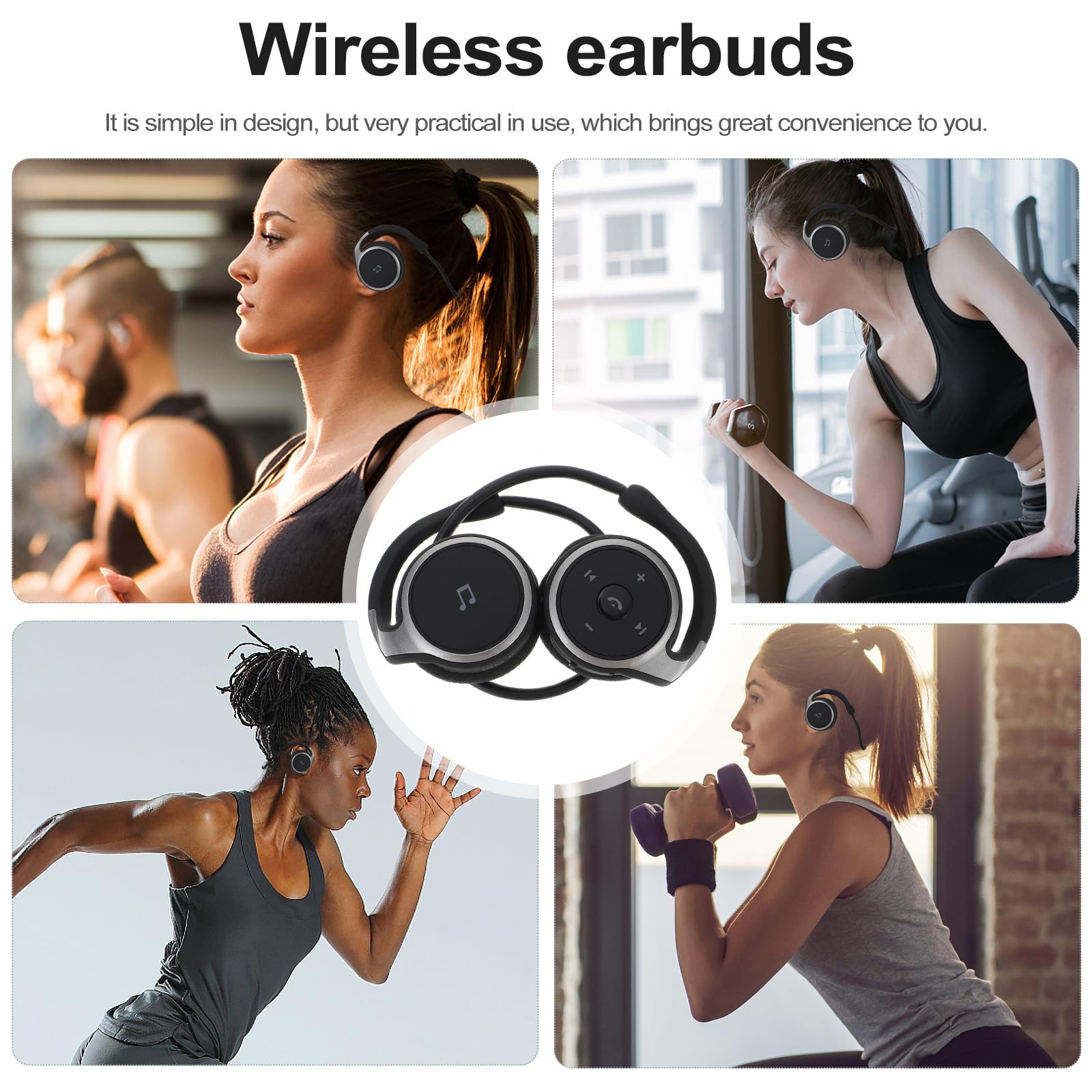 CLISPEED Auricolare senza fili con gancio per l'orecchio Cuffie wireless piccole cuffie sportive senza fili con microfono per corsa palestra allenamento nero