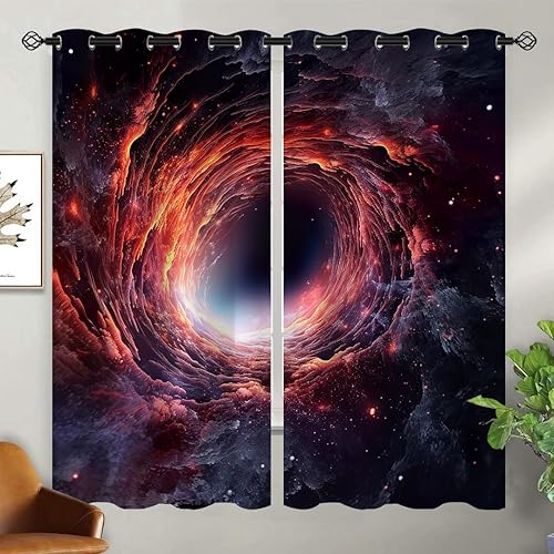 Vista 63 de Nebula Blackout Curtains for Girls Boy Home Decor, Black Hole Universe Space Galaxy Cool Grommet Thermal Insulated Drapes Darkening Window Curtain