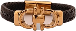 Braided Leather Bracelet with Gold-Tone Clasp