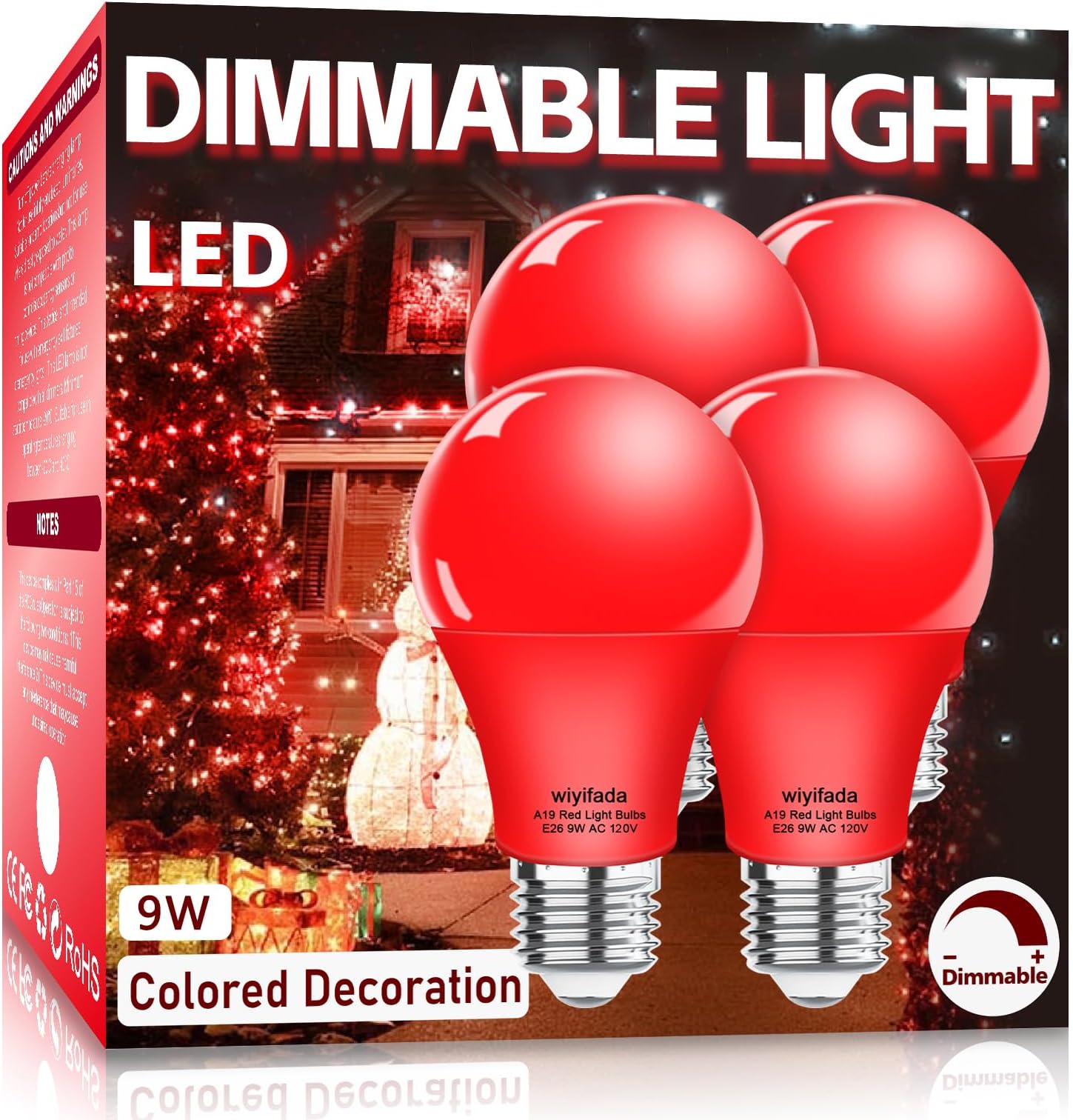 4 Pack A19 LED Red Light Bulbs,120V E26 Red LED Lights 9W Replace up to 100W, Dimmable Colored Light Bulbs for Thanksgiving Day,Porch, Home Lighting, Party Decoration