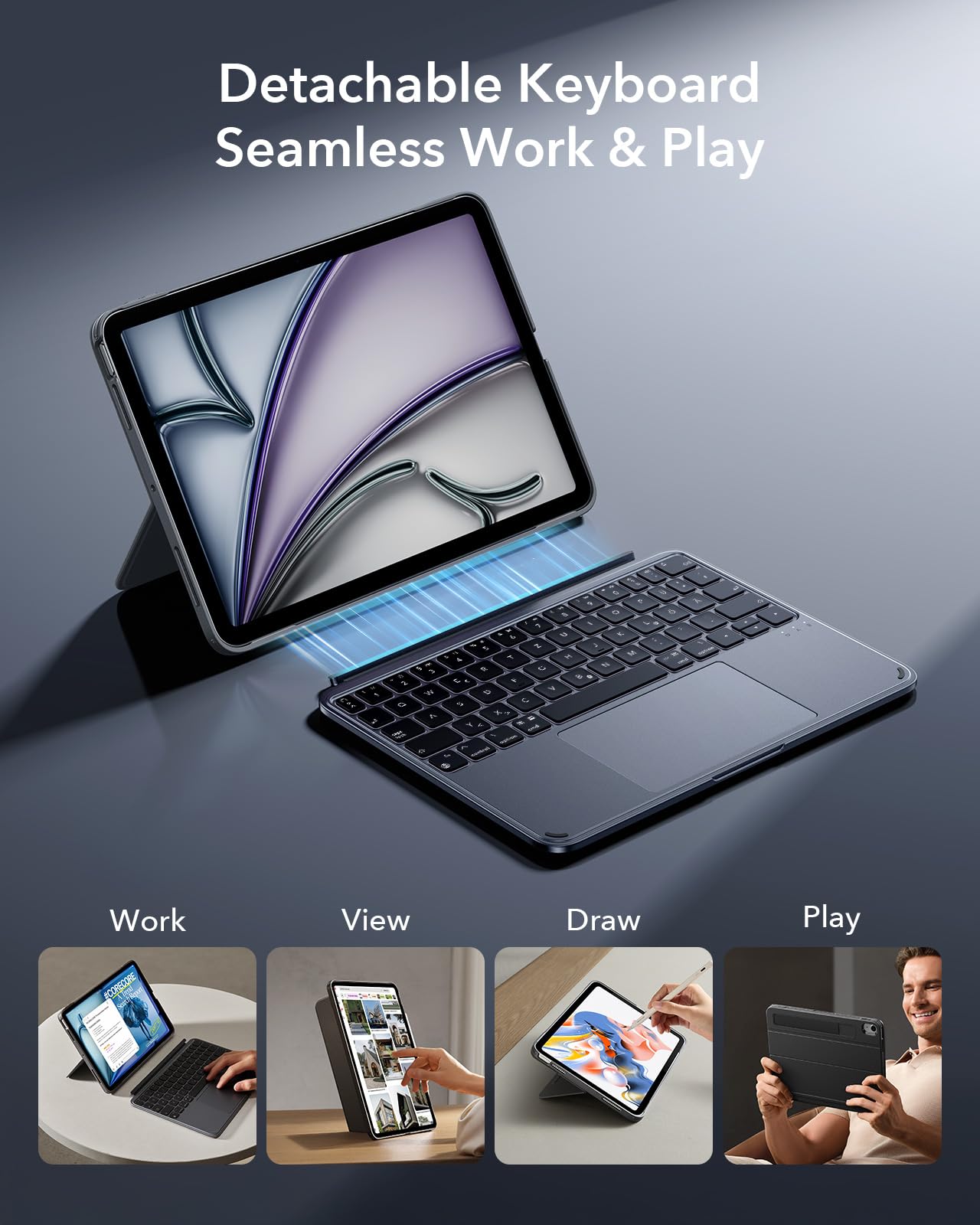 ESR für iPad Air 11 Zoll M4/M3/M2 2 Stück Panzerglas und Tastatur Hülle Shift Serie