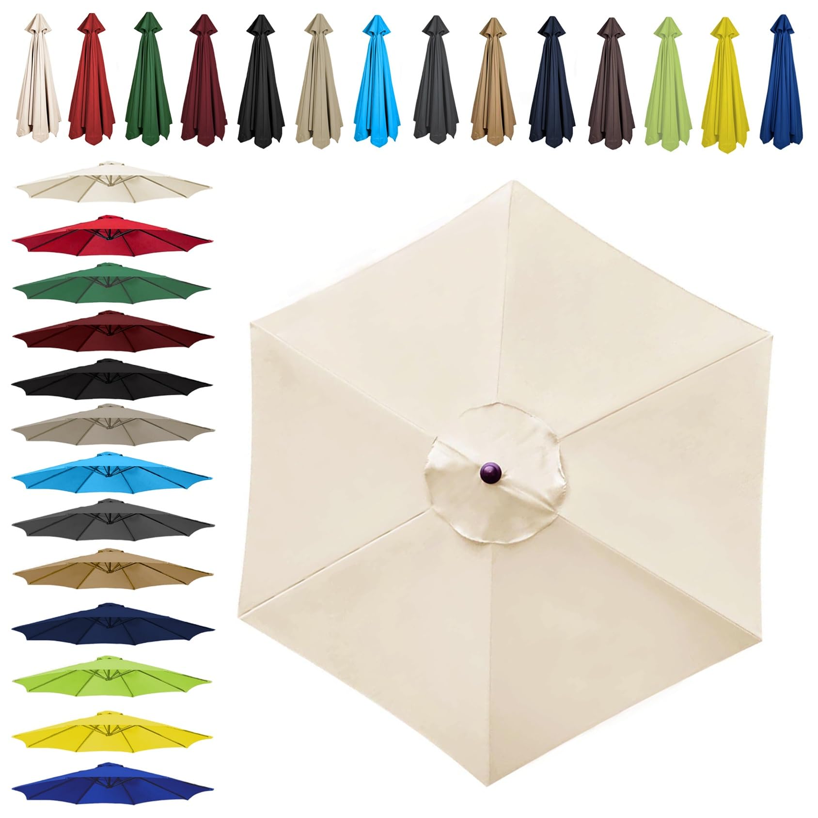 Sun Umbrella Replacement Cloth - 2m | 2.7m | 3m (6.5'/8.8'/9.8') - Umbrella Replacement Canopy For 6 Arms/8 Arms, Waterproof UV Protective Polyester Cloth (Color : Off-white, Size : 6 ribs-2m(6.5ft)