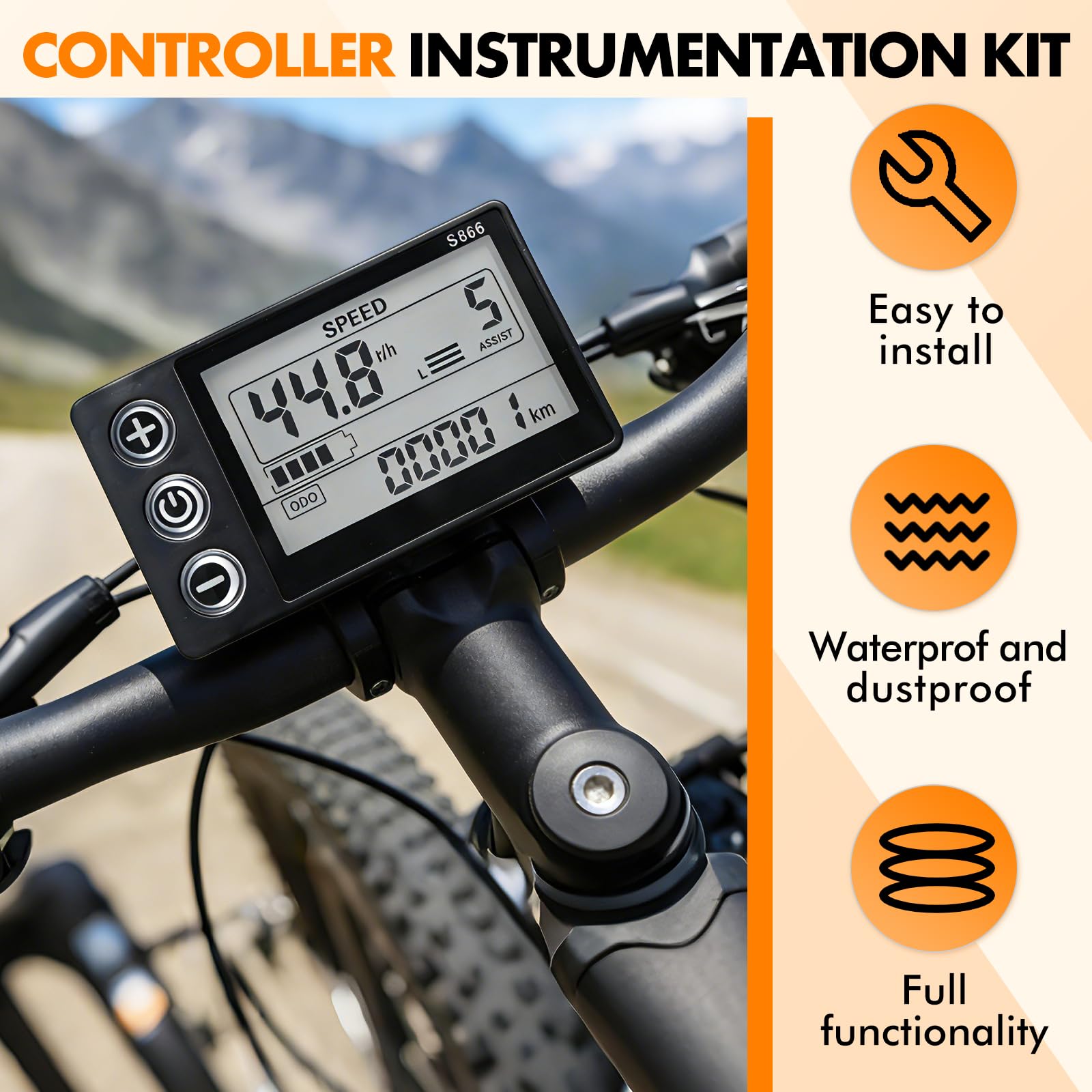 Motore elettrico senza brushless, controller motore brushless con display LCD per e-bike, mountain bike e scooter, indicatore di livello di carica e velocità 866, 36 V/48 V, 350 W