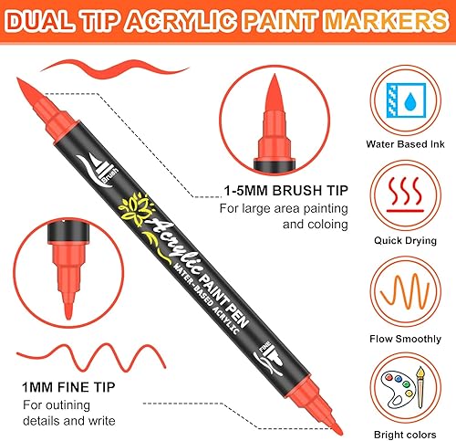 Miniatura 2 de XPaoFey Marcas de pintura acrílica para pintura de rocas, 60 bolígrafos de pintura acrílica con pincel y punta fina, marcadores de pintura para