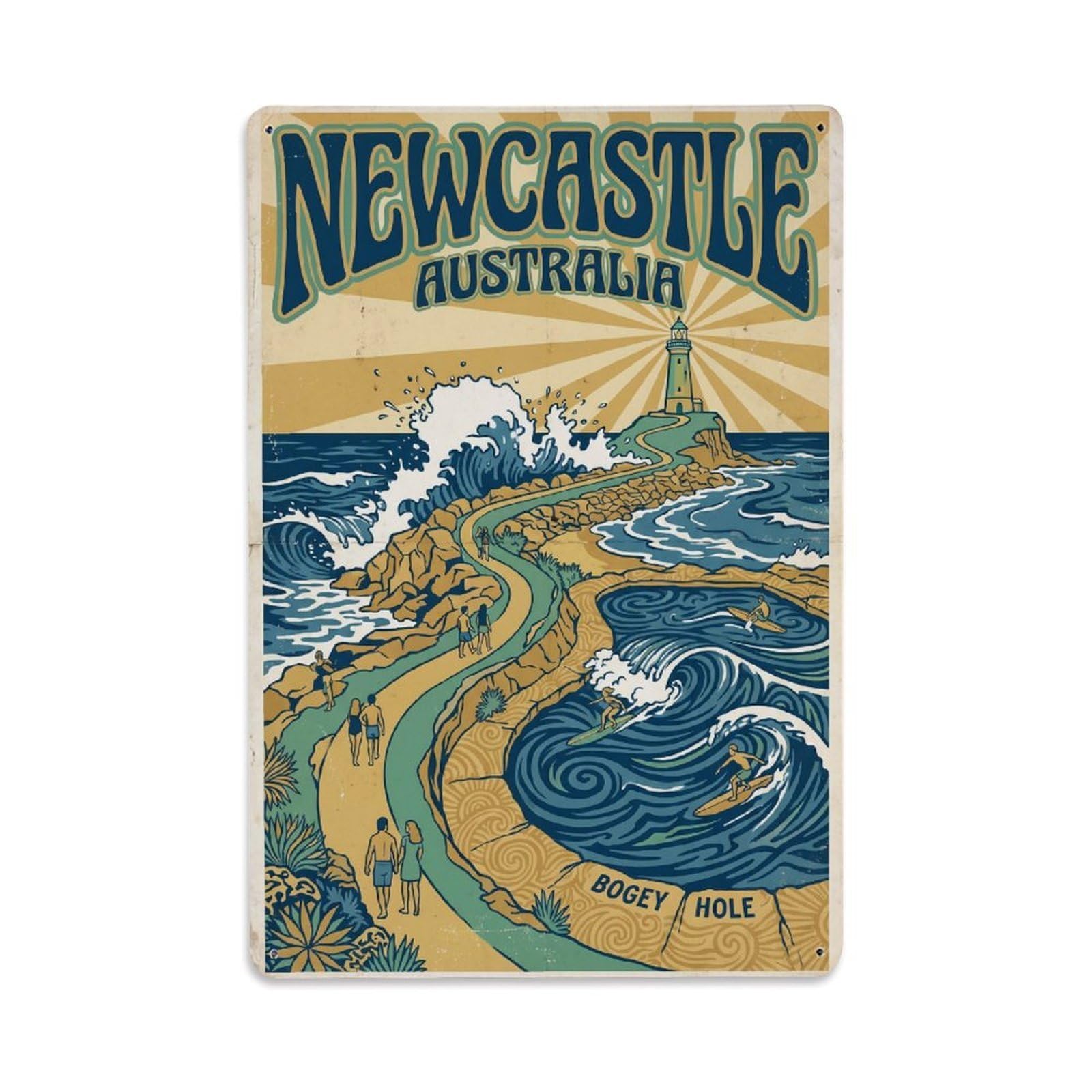 Gead 8X12inch Style Australia Newcastle Vintage Travel Metal Tin Sign