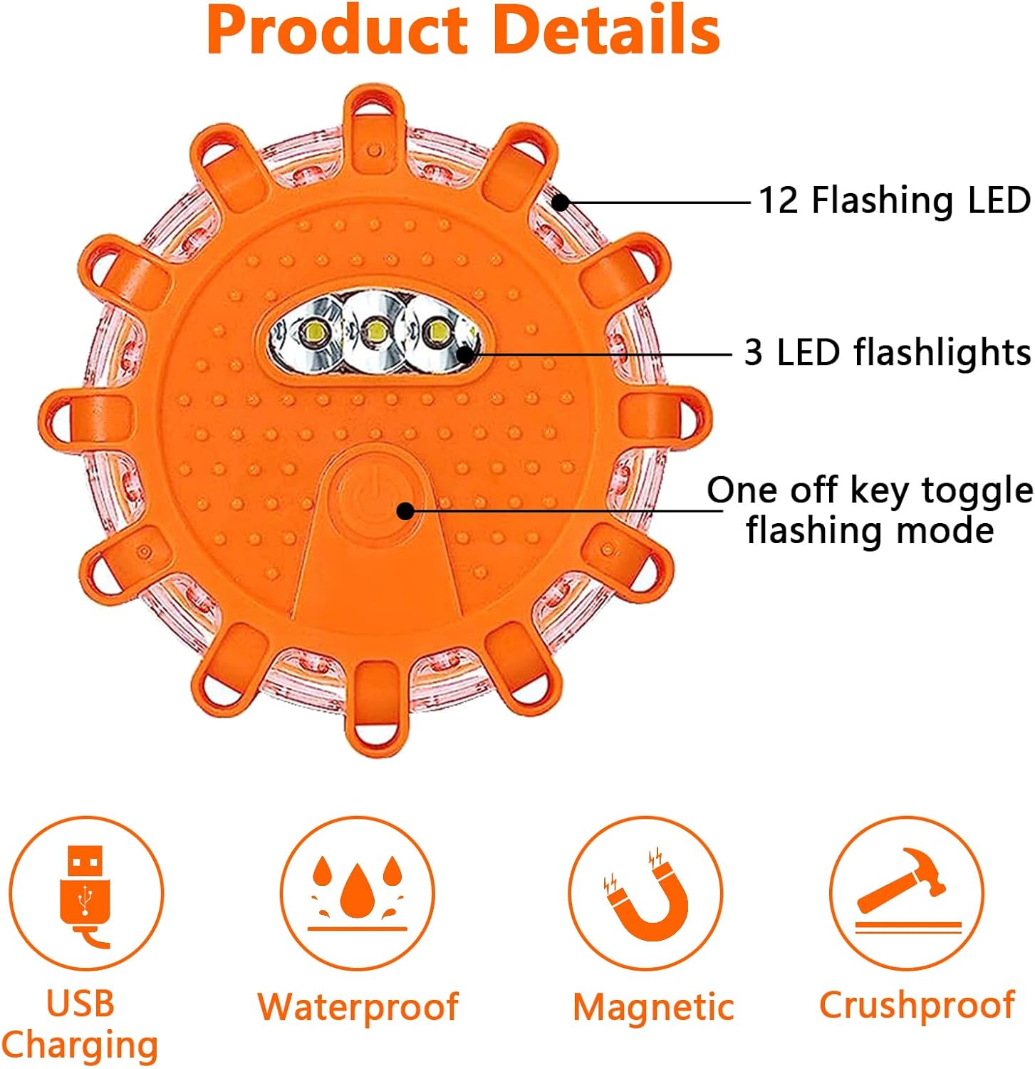 Aisny 6 Piezas Luz de Emergencia para Coche, Luces de Emergencia LED Impermeables con Cargador de Coche Cable USB 3 en 1 y Bolsa de Luz de Advertencia para Vehículos Coches Camiones