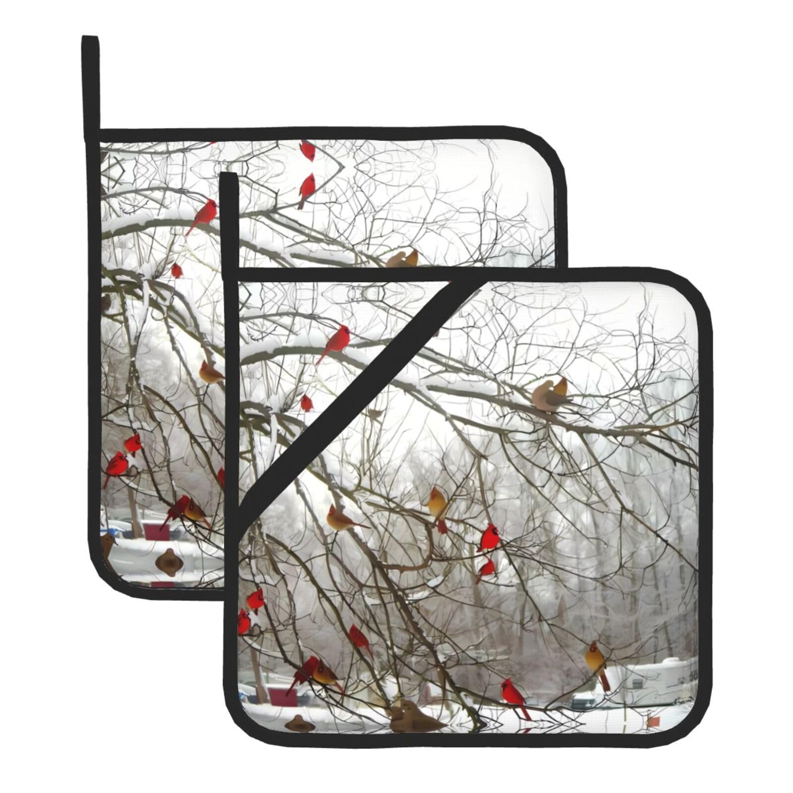 HJFCZH Birch Trees Prints Square Hot Pads for Kitchen Counter - Waterproof Pot Holders, Durable Heat Resistant Throw Layers for Serving, Oven & BBQ - 2 Pack