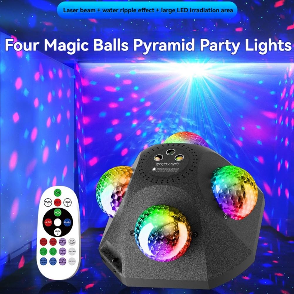 Discokugel-Partylichter für Drinnen und Draußen, DJ-Lichter, Discokugel-Dekoration, Stroboskoplicht für Partys, 4 Discokugeln, Sound, EU-Stecker
