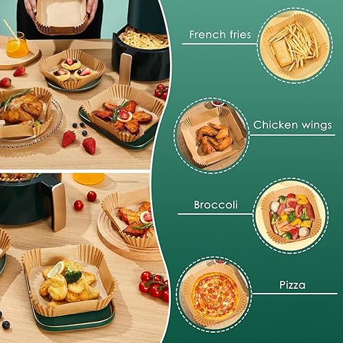 Miniatura 7 de Forros de papel para freidora de aire, 125 piezas de papel pergamino, forro desechable para freidora de aire para microondas, forros antiadherentes