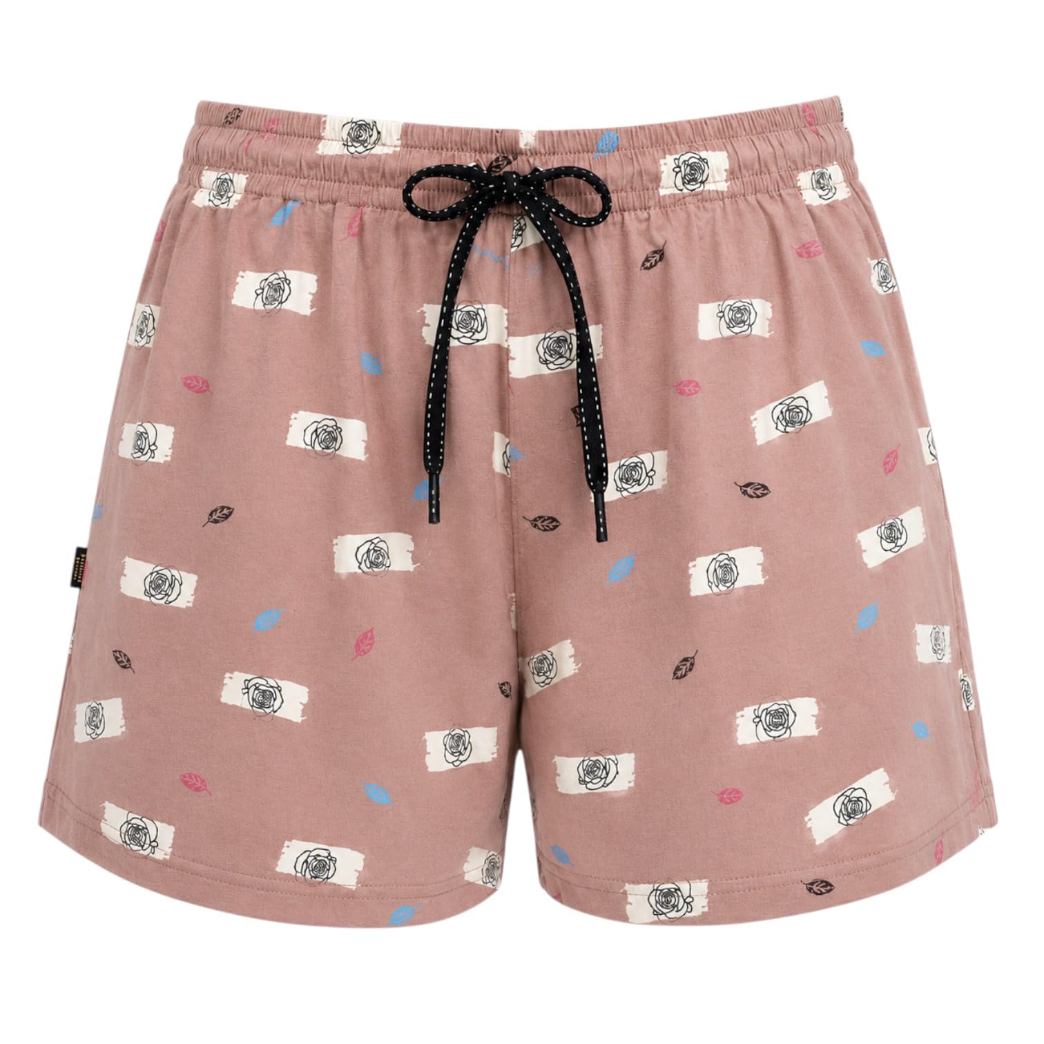 Women's 100% Cotton Printed Lounge Shorts with Drawstring Pink Flowers-picture-30