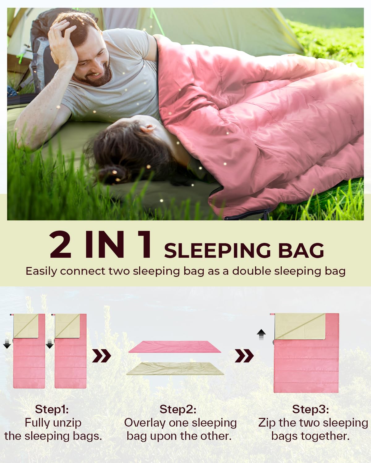 Sacco a Pelo, Ohuhu Estate Sacchi a Pelo per Adulti Sacchi a Pelo Leggero e Idrorepellente per Uso Interno ed Esterno,Zaino in Spalla e Campeggio ed Escursionismo, 15℃-25℃