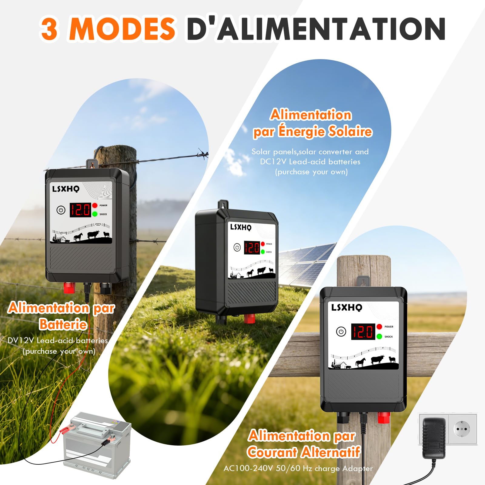 Clôture Électrique 10 km Pour Bétail Et Animaux, Électrificateur 12 kV 2.0 J Avec Câble De Clôture 200 m & 50 Isolateurs Annulaires, Protection Pour Jardin, Pâturage Et Ferme (Kit Noir)