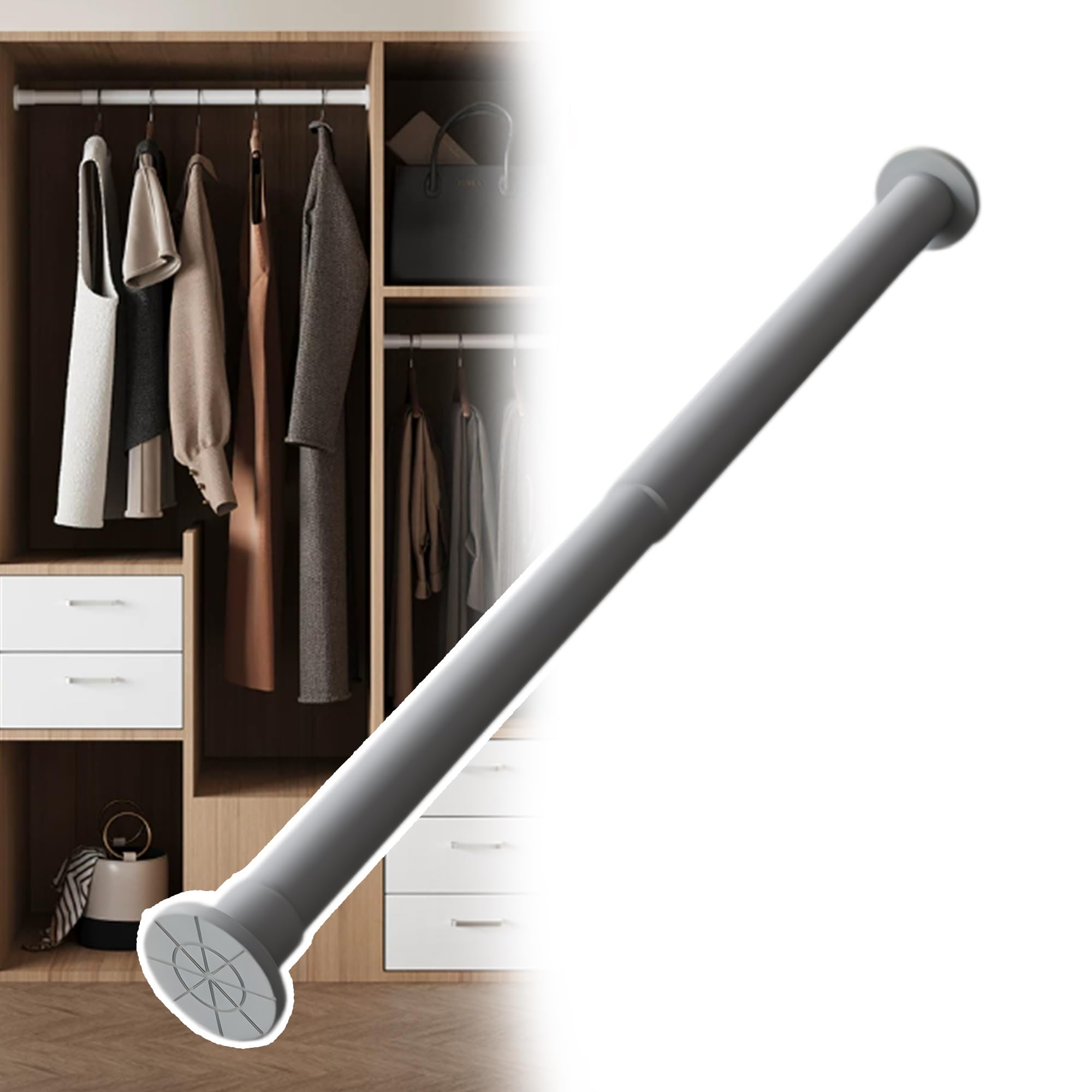 Minimalist Wardrobe Telescoping Rod, No Drilling or Adhesive Required, Made of Carbon Steel, Ideal for Home Storage(Grey,1.1-2.9m/3.6-9.5ft)