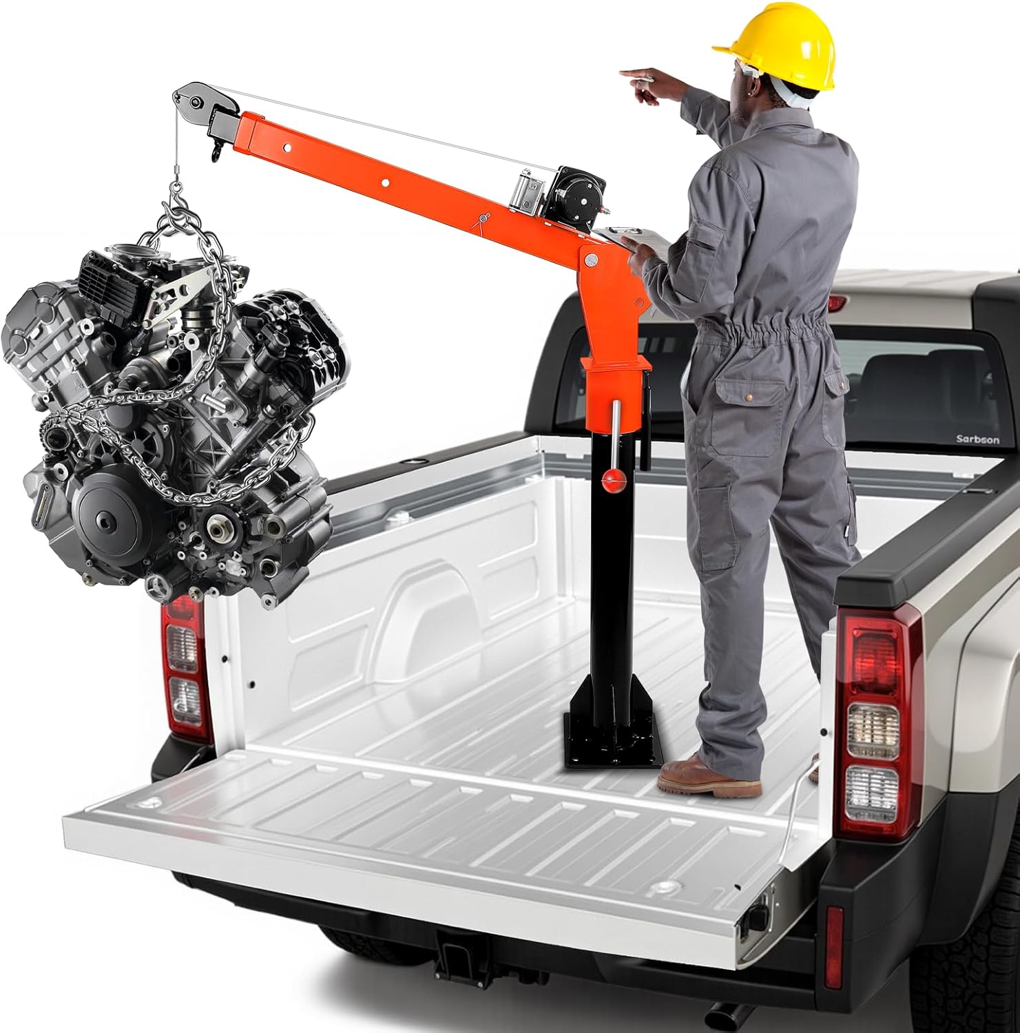 2200 Max Capacity Truck Crane with 5000 LBS 12V Electric Winch, Commercial Grade 360° Rotating Truck Bed Crane with 3-Position Adjustable Boom, Crane for Auto Repair, Construction Sites & Farm