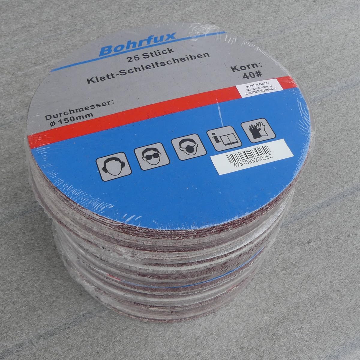 100 unidades de discos abrasivos de 150 mm de diámetro, sin agujeros, grano P40, lijadora excéntrica, lijadora de cuello largo de Bohrfux