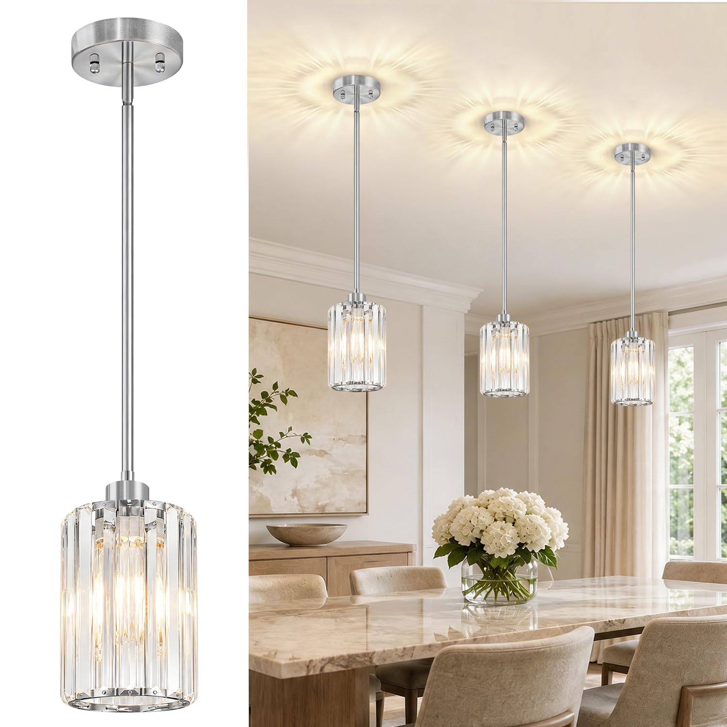 Photo 1 of MQMQA Crystal Pendant Lights - 3 Pack