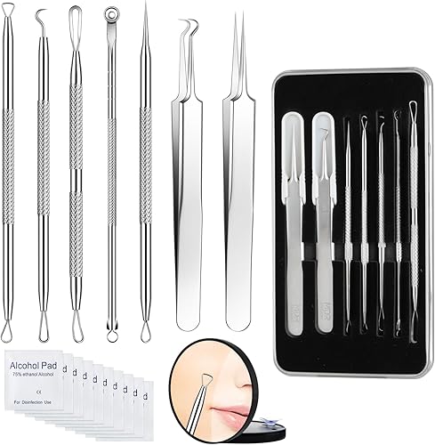 Juego de herramientas de extracción y extracción de espinillas y acné de acero inoxidable, elimina rápida y de forma segura el acné, puntos negros,